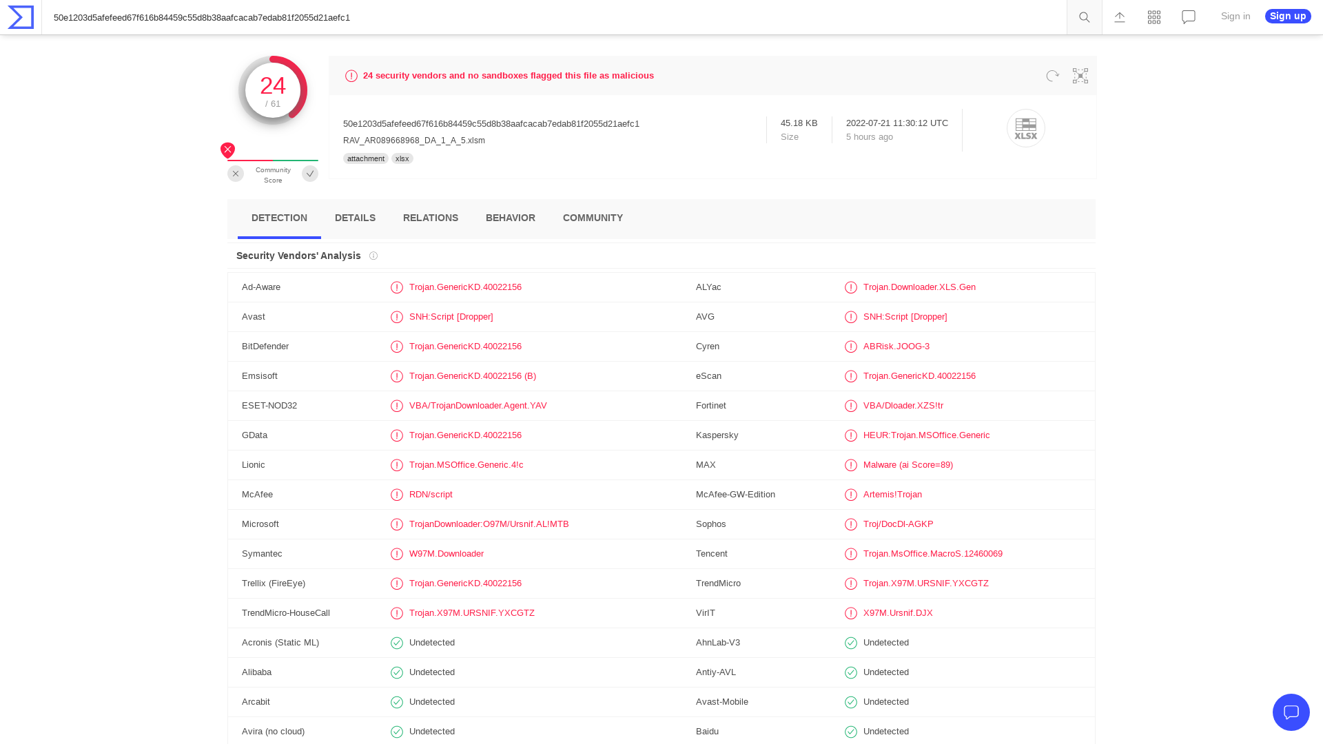 VirusTotal - File - 50e1203d5afefeed67f616b84459c55d8b38aafcacab7edab81f2055d21aefc1