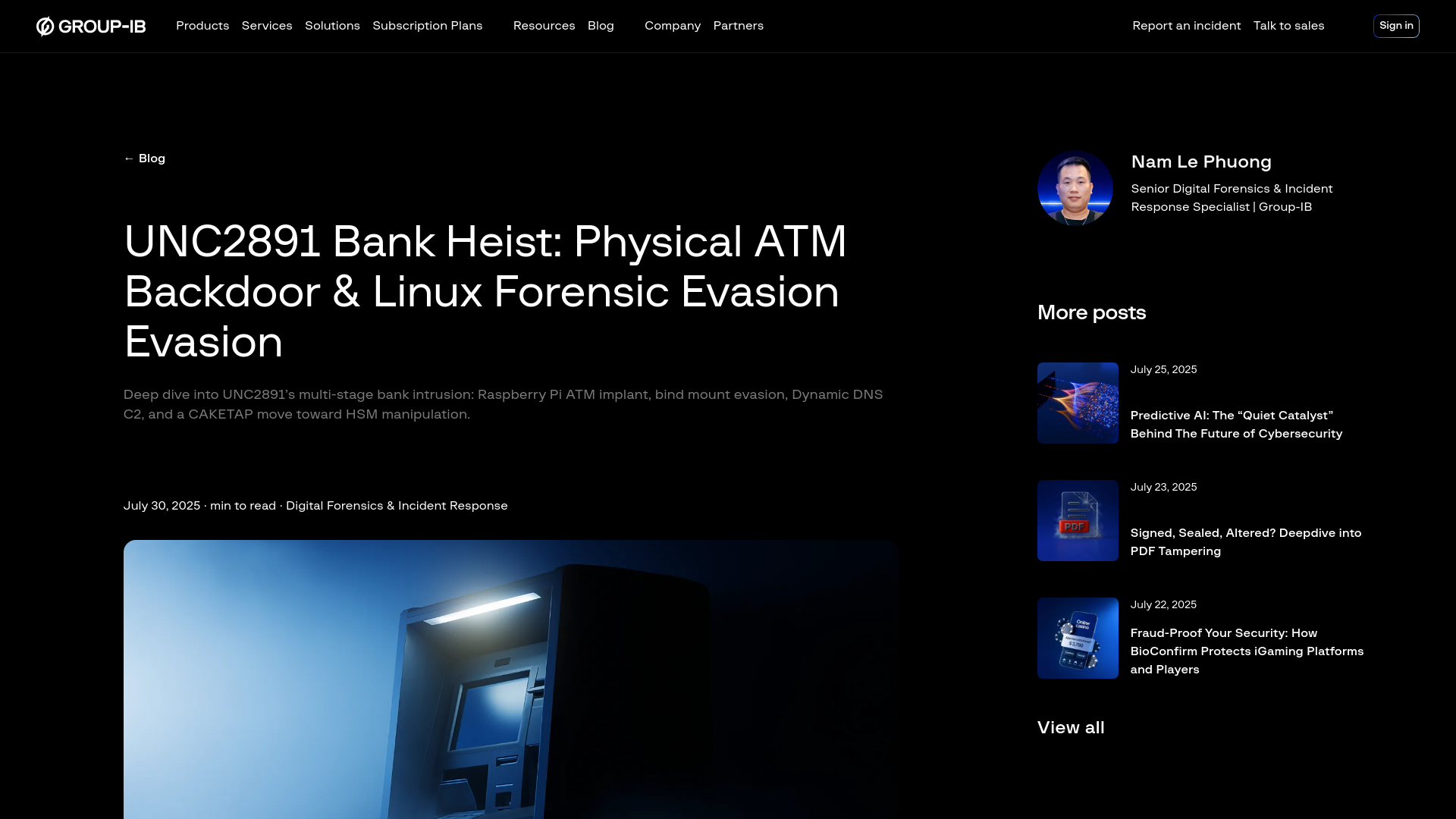 UNC2891 Bank Heist: Physical ATM Backdoor & Linux Forensic Evasion Evasion | Group-IB Blog