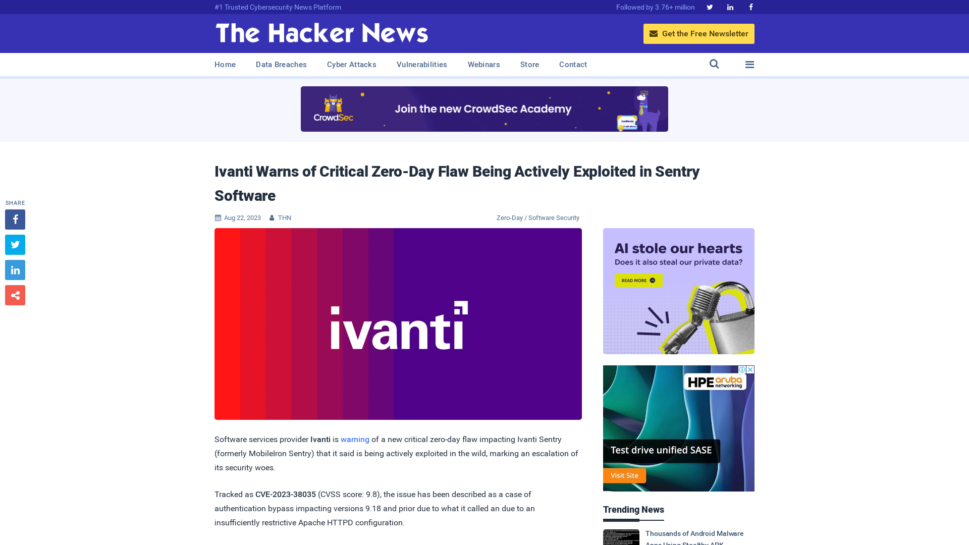 Ivanti Warns of Critical Zero-Day Flaw Being Actively Exploited in Sentry Software