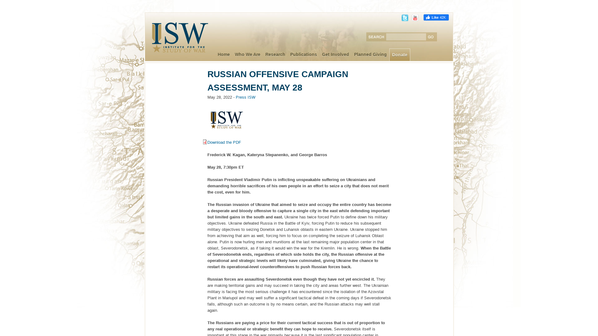 Russian Offensive Campaign Assessment, May 28 | Institute for the Study of War