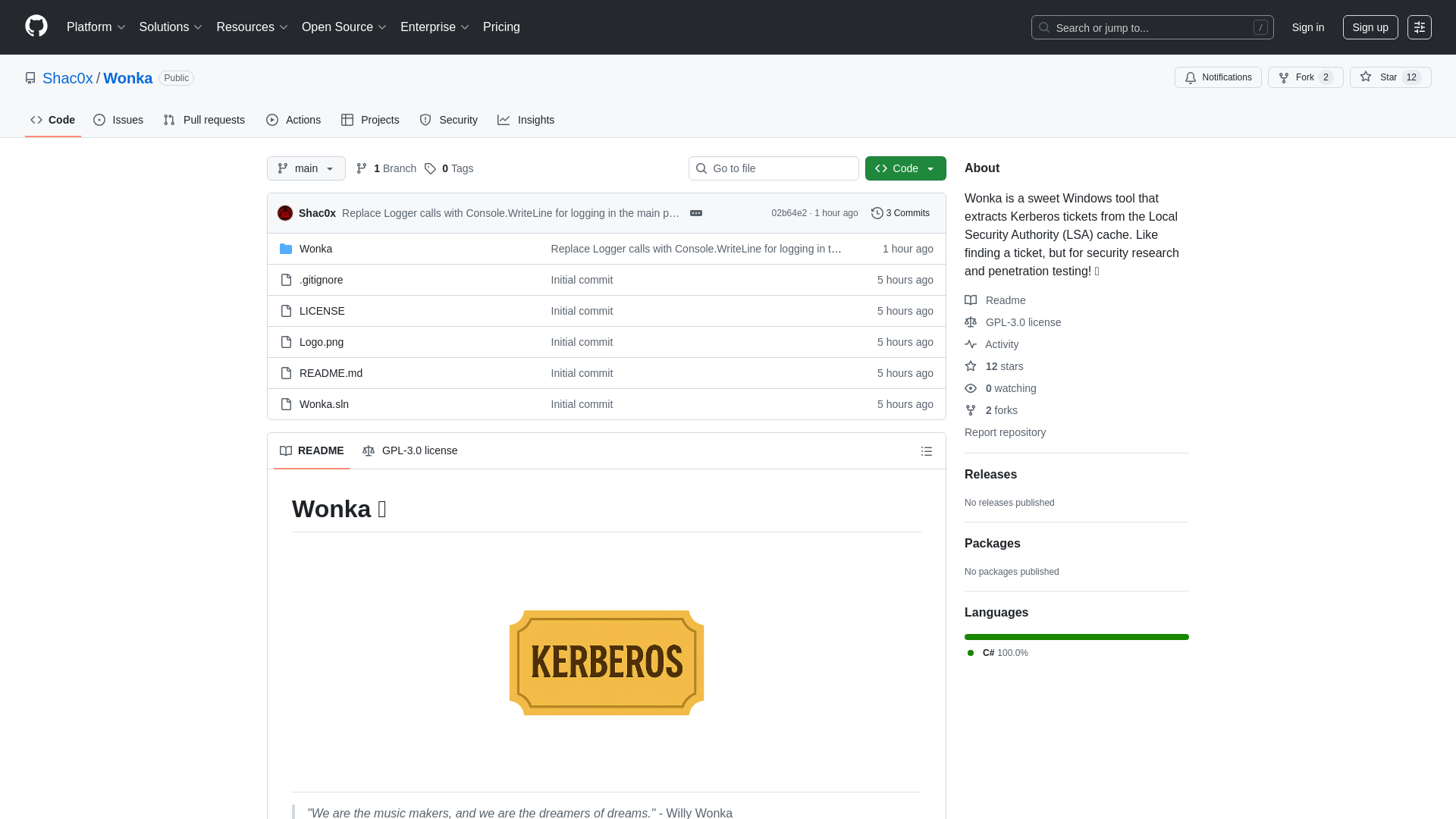 GitHub - Shac0x/Wonka: Wonka is a sweet Windows tool that extracts Kerberos tickets from the Local Security Authority (LSA) cache. Like finding a ticket, but for security research and penetration testing! 🎫