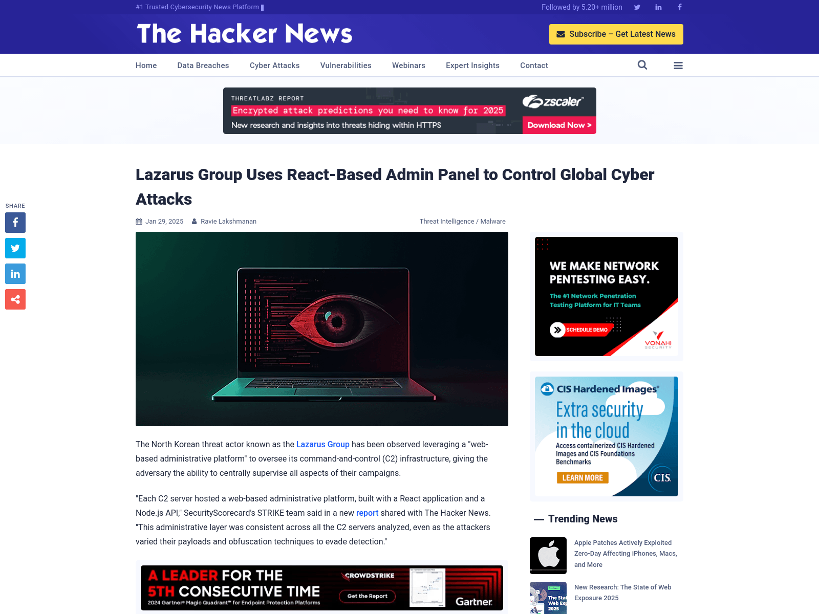Lazarus Group Uses React-Based Admin Panel to Control Global Cyber Attacks
