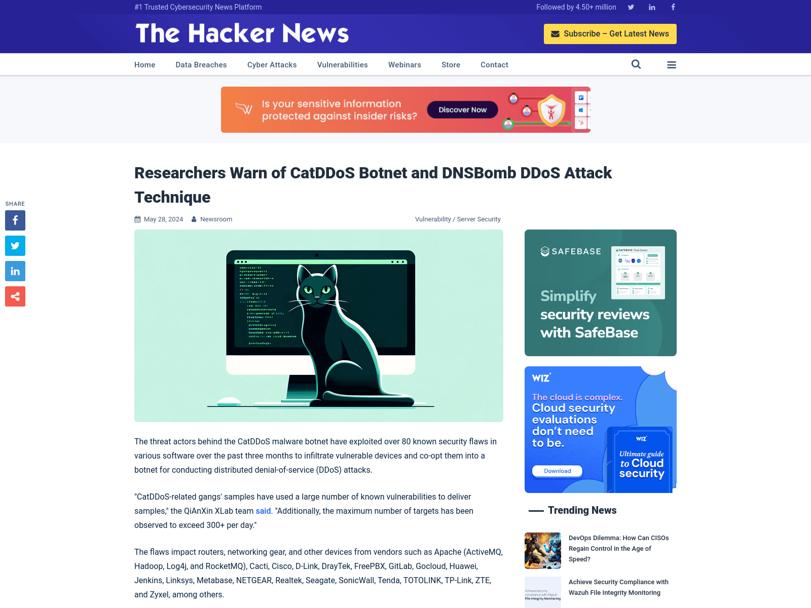 Researchers Warn of CatDDoS Botnet and DNSBomb DDoS Attack Technique