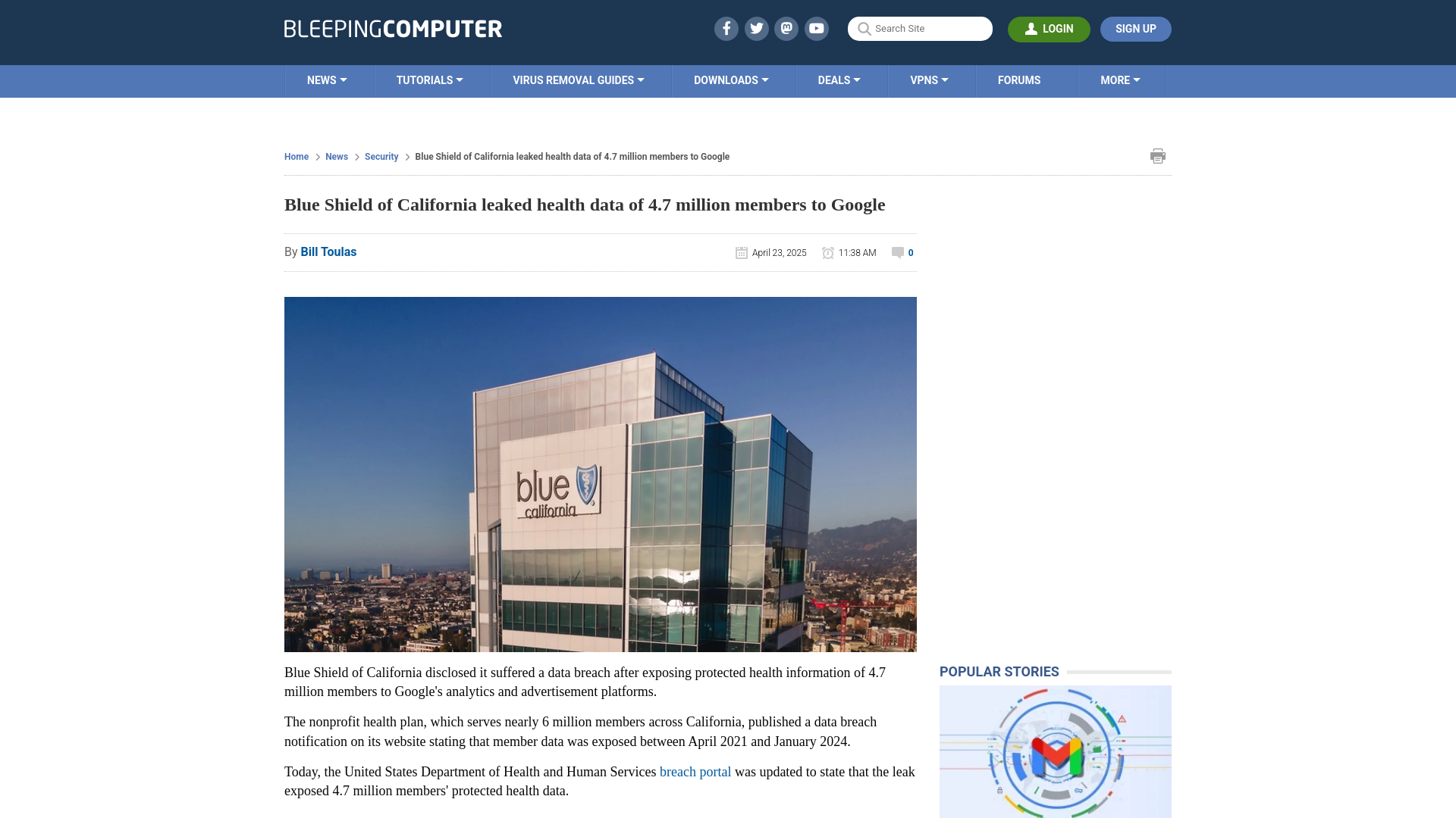 Blue Shield of California leaked health data of 4.7 million members to Google
