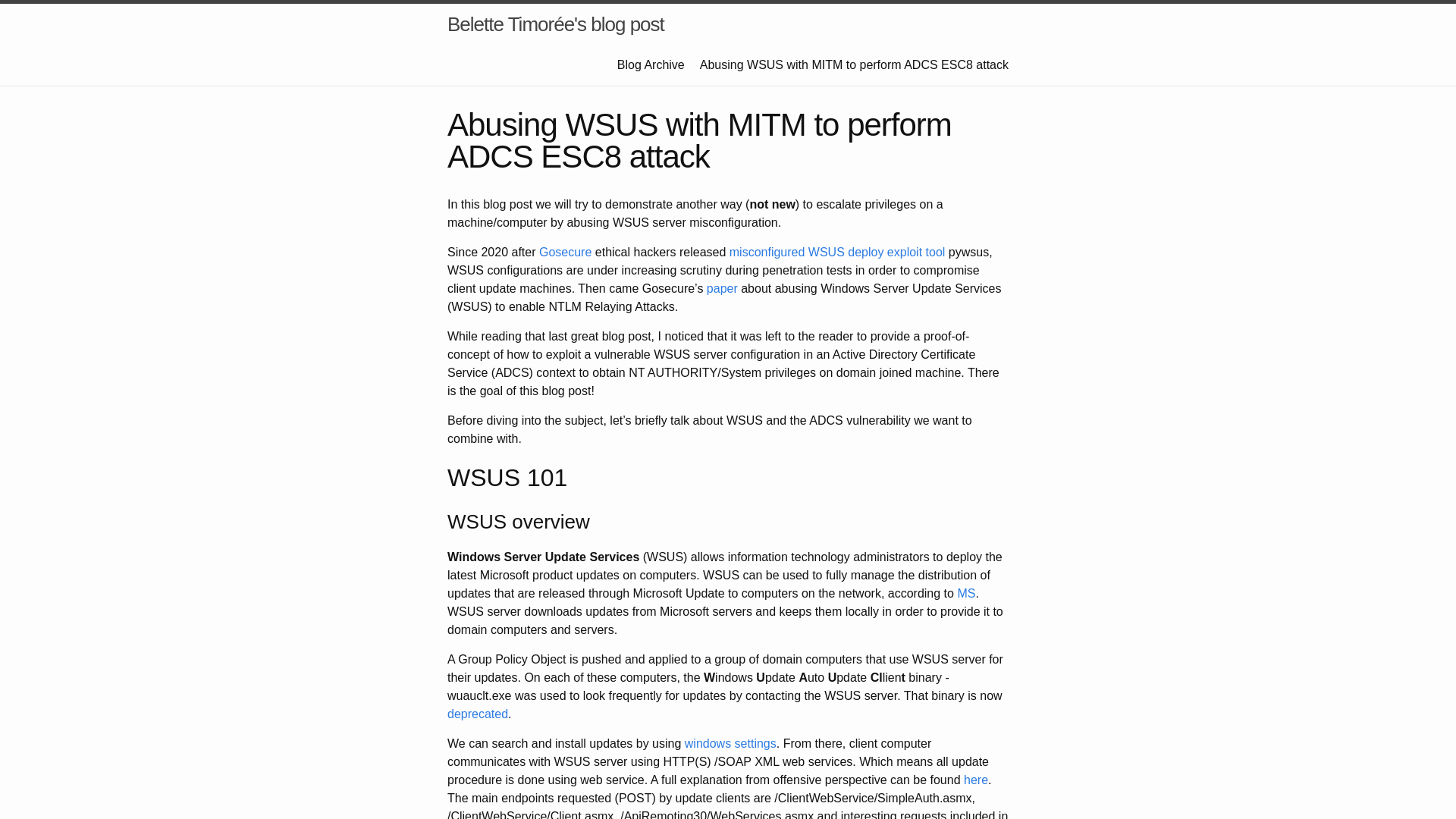 Abusing WSUS with MITM to perform ADCS ESC8 attack | Belette Timorée’s blog post