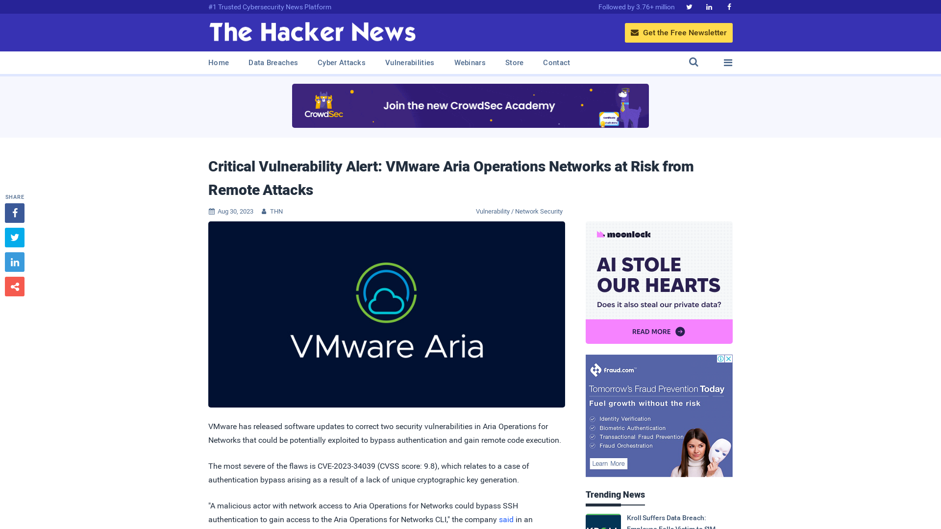 Critical Vulnerability Alert: VMware Aria Operations Networks at Risk from Remote Attacks