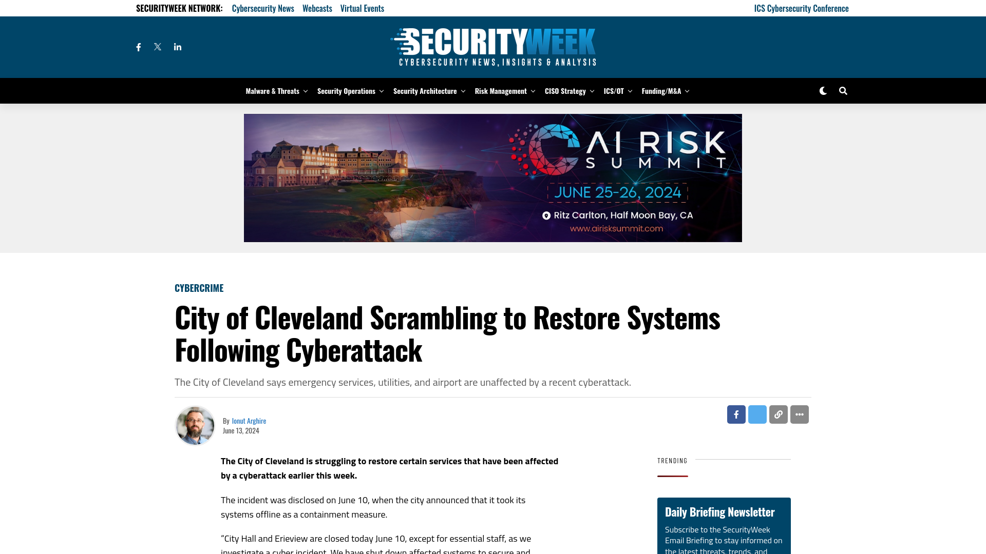 City of Cleveland Scrambling to Restore Systems Following Cyberattack - SecurityWeek