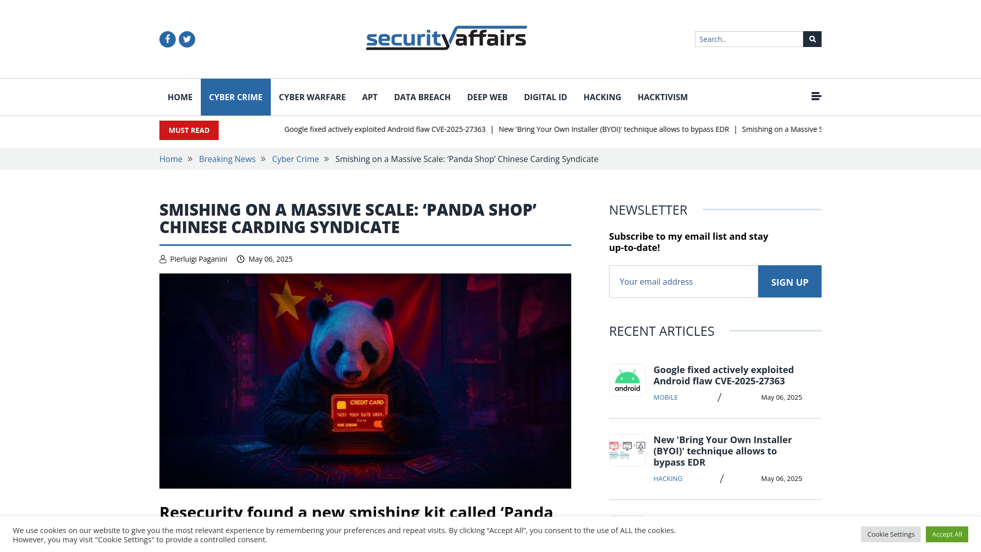 Smishing on a Massive Scale: ‘Panda Shop’ Chinese Carding Syndicate - Security Affairs