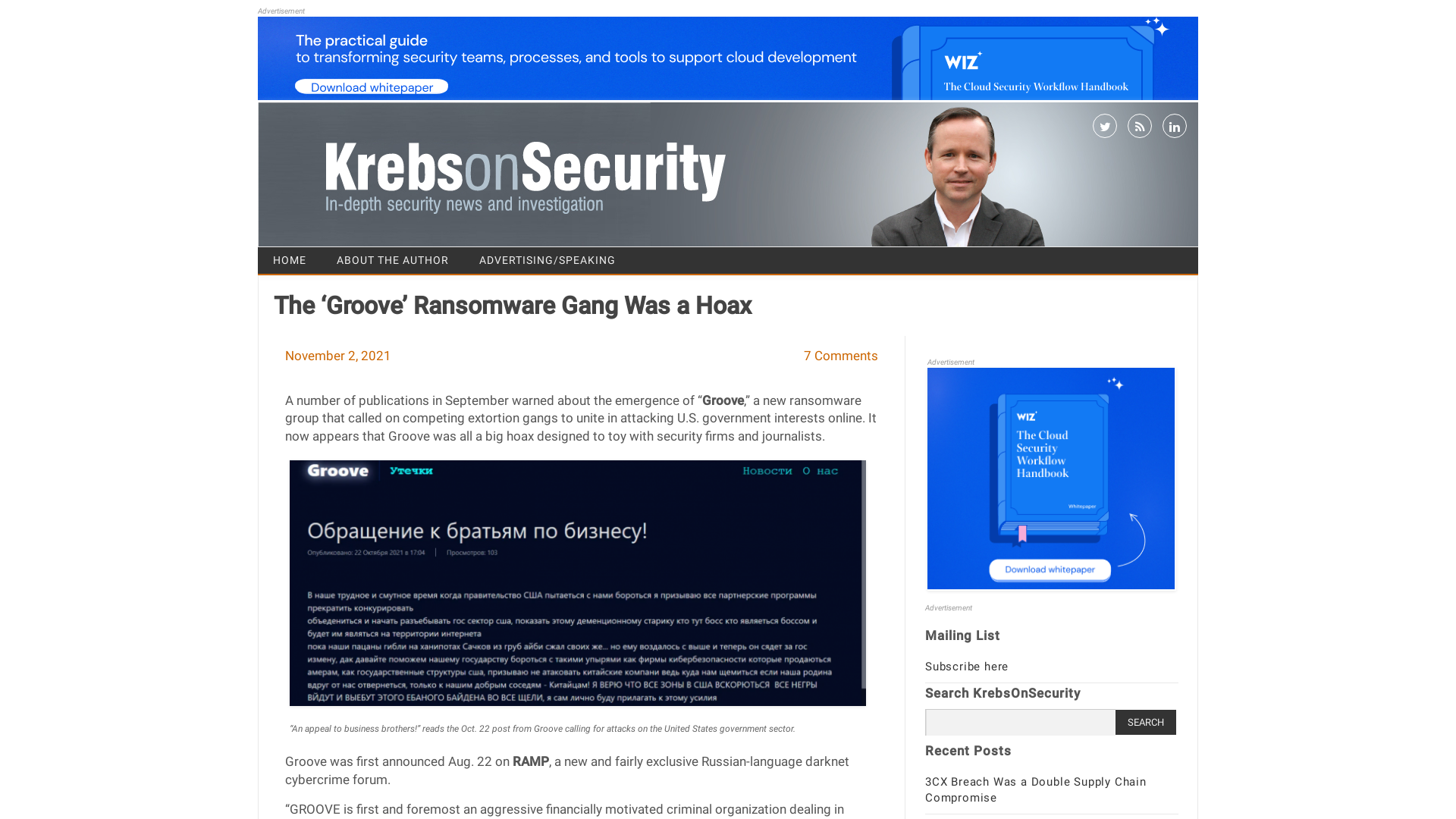 The ‘Groove’ Ransomware Gang Was a Hoax – Krebs on Security