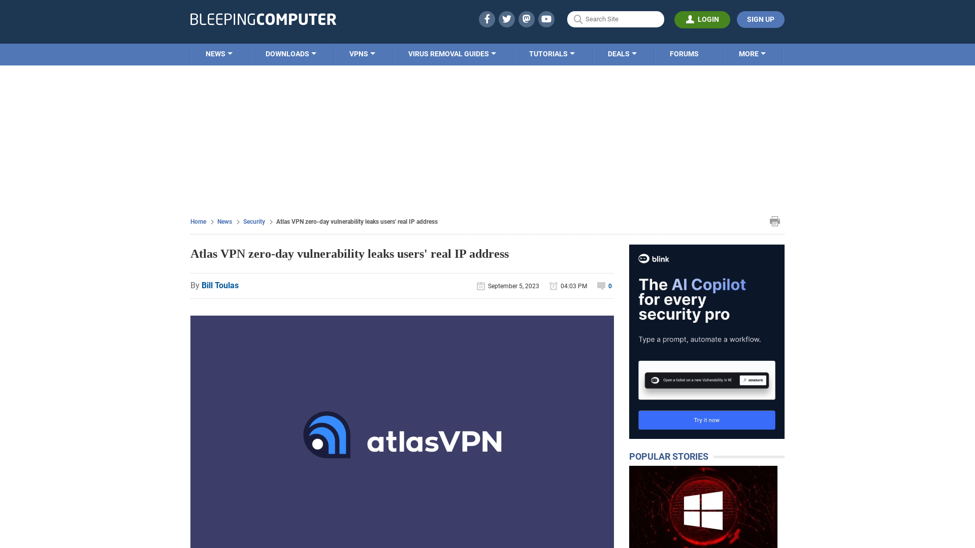 Atlas VPN zero-day vulnerability leaks users' real IP address