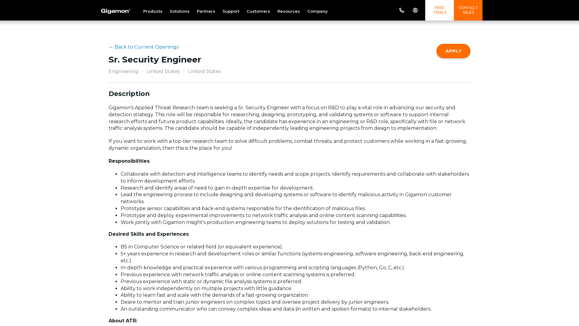 Gigamon Careers - Sr. Security Engineer