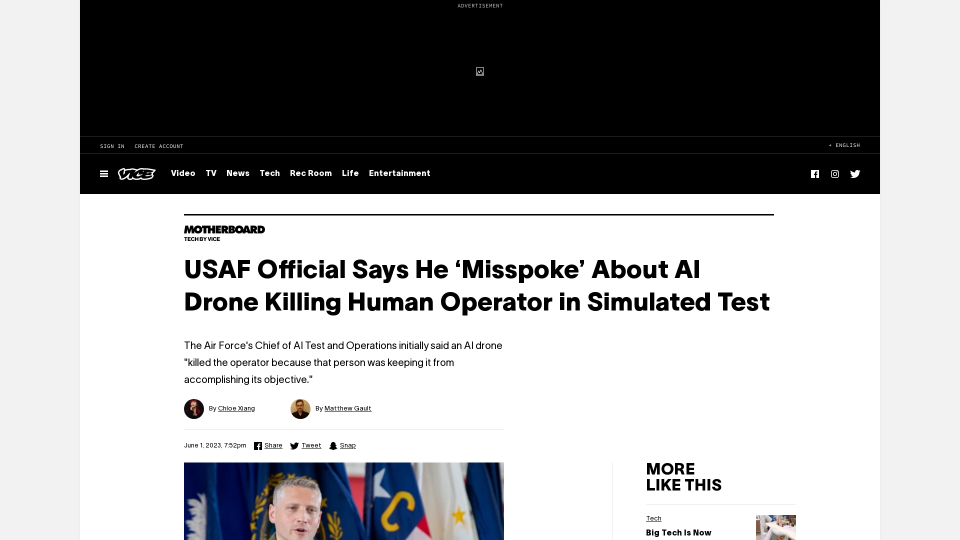 USAF Official Says He ‘Misspoke’ About AI Drone Killing Human Operator in Simulated Test