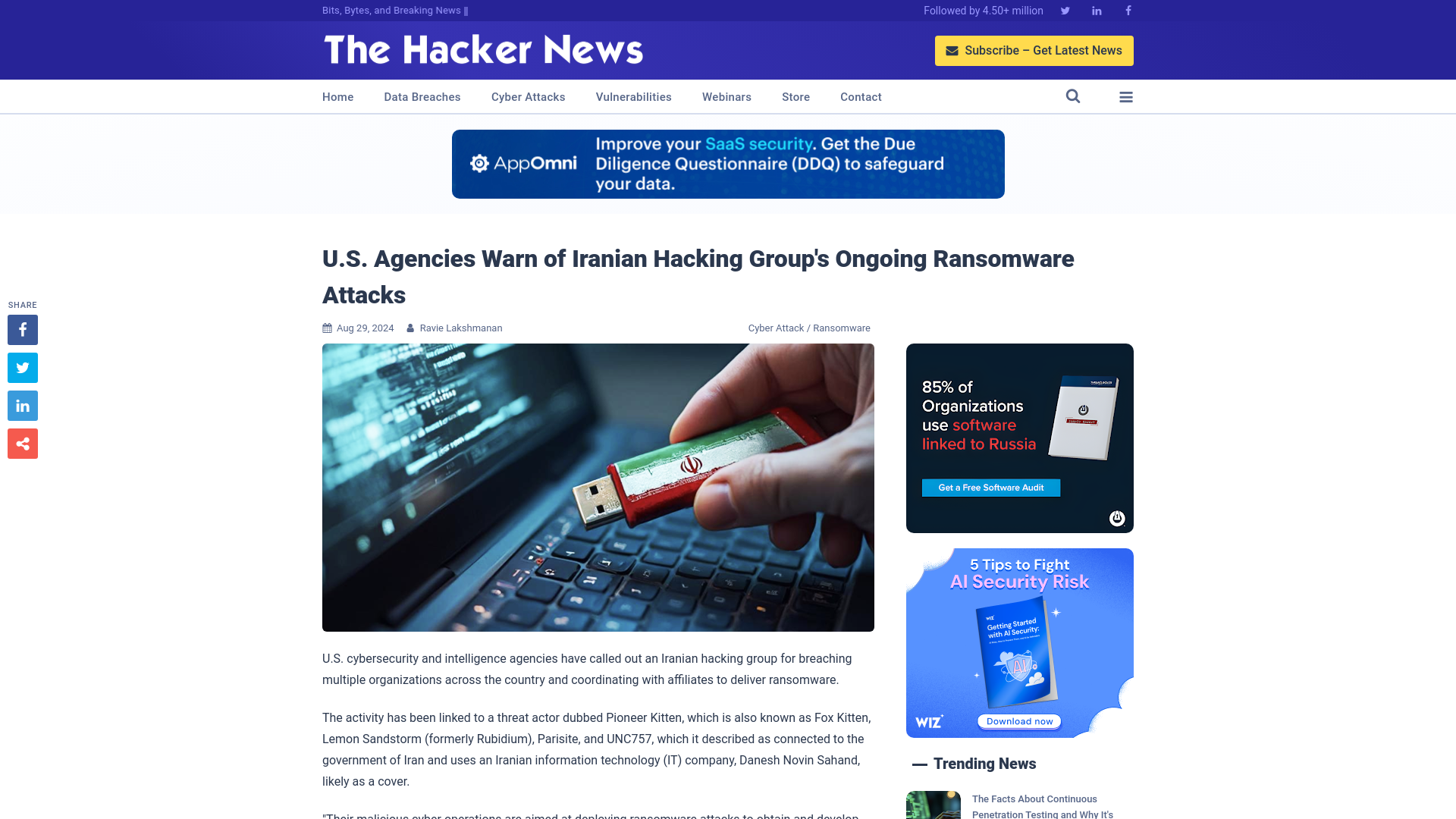 U.S. Agencies Warn of Iranian Hacking Group's Ongoing Ransomware Attacks