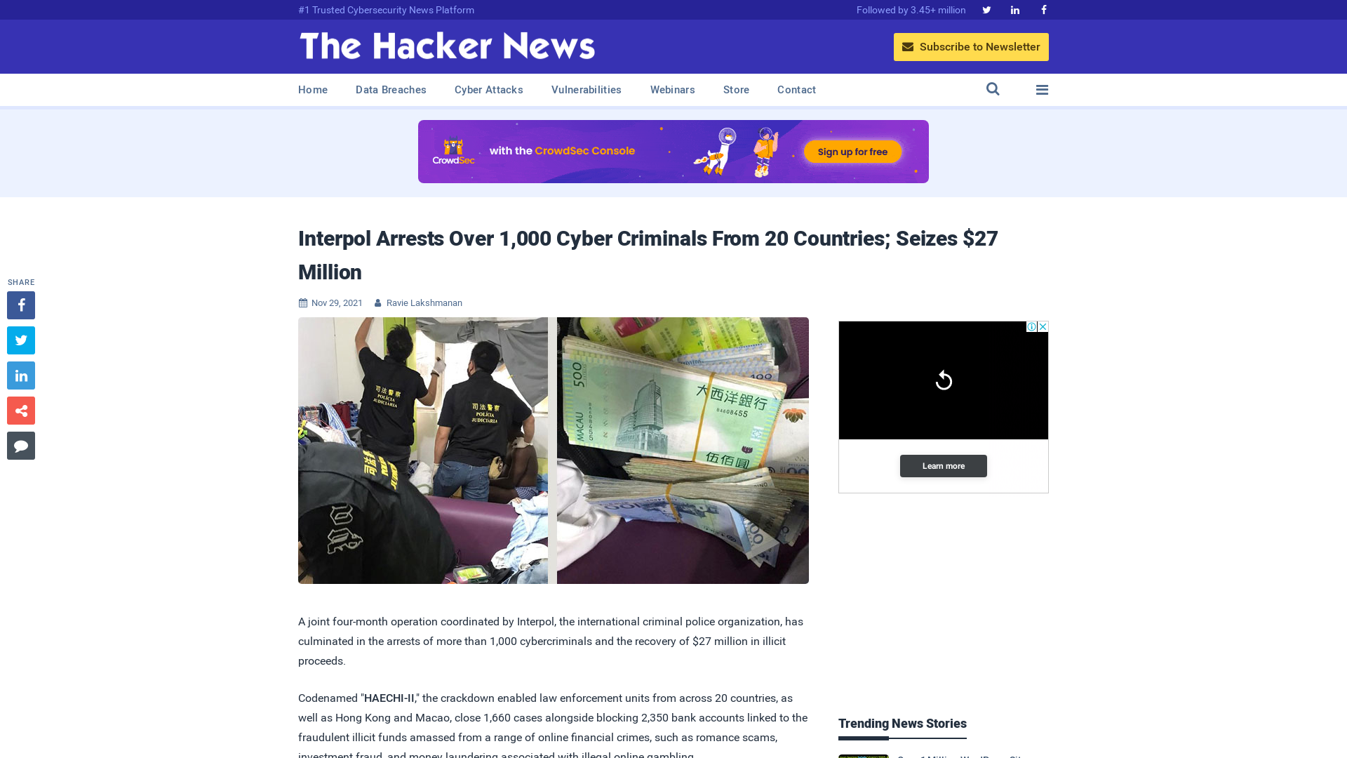 Interpol Arrests Over 1,000 Cyber Criminals From 20 Countries; Seizes $27 Million