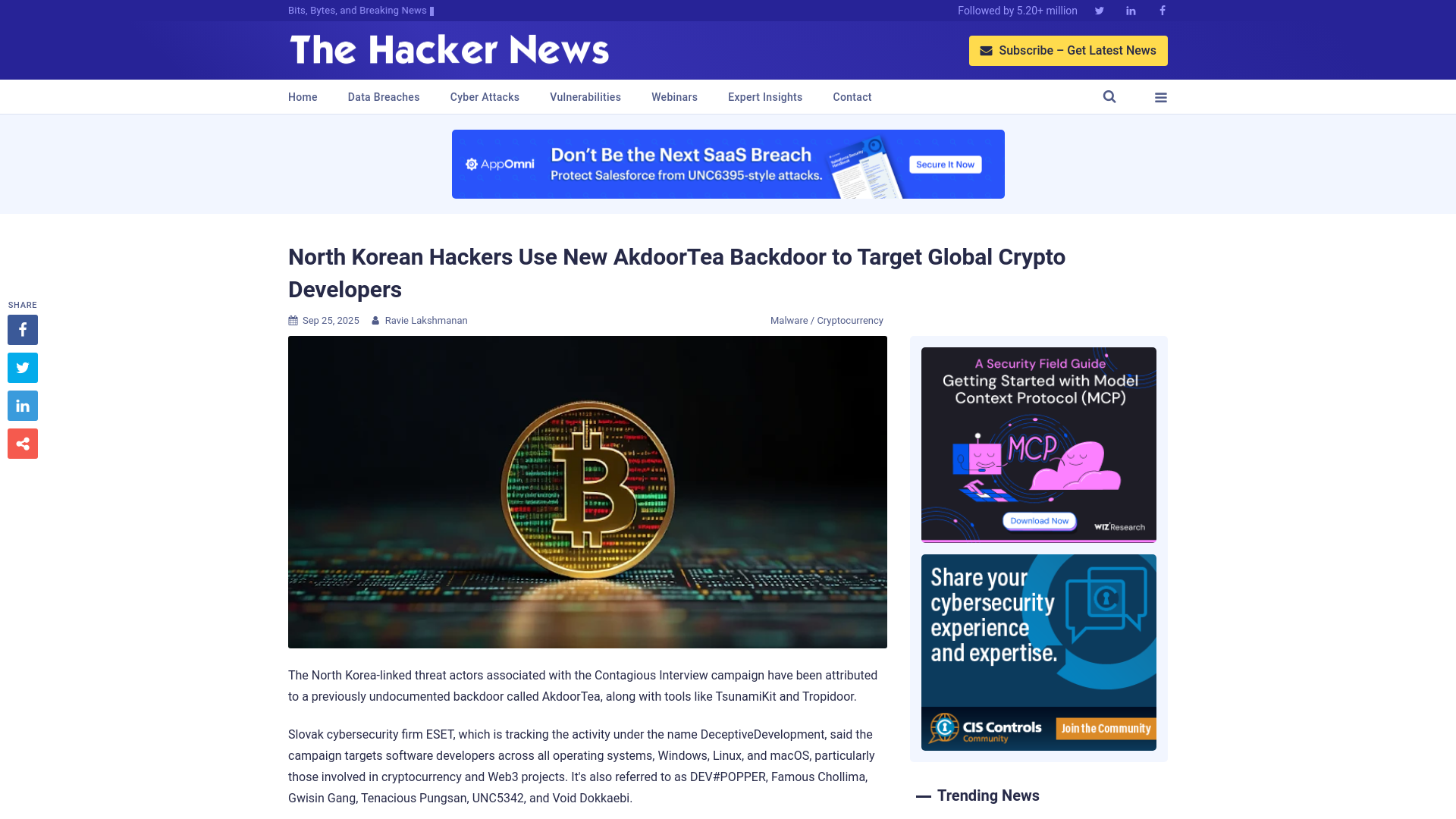North Korean Hackers Use New AkdoorTea Backdoor to Target Global Crypto Developers