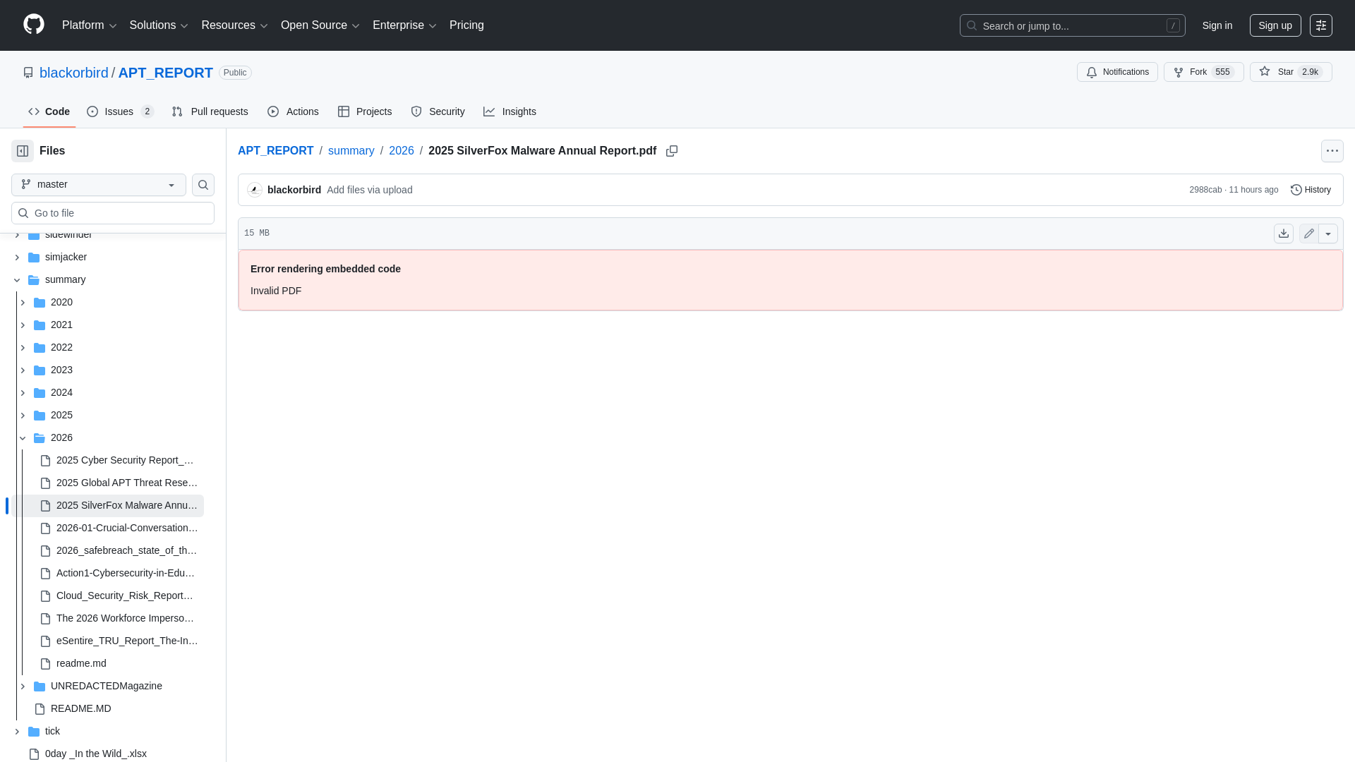 APT_REPORT/summary/2026/2025 SilverFox Malware Annual Report.pdf at master · blackorbird/APT_REPORT · GitHub