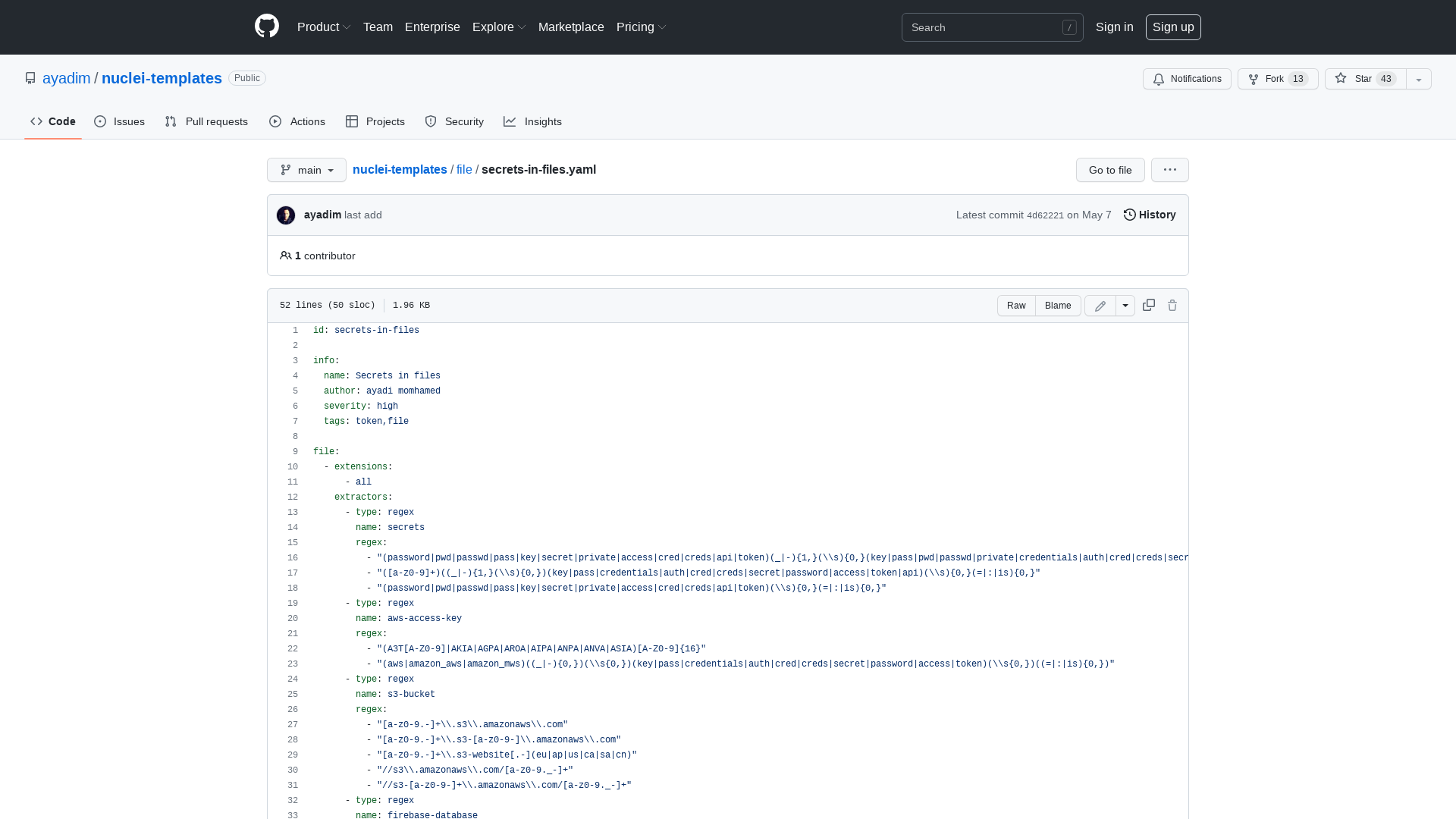 nuclei-templates/secrets-in-files.yaml at main · ayadim/nuclei-templates · GitHub