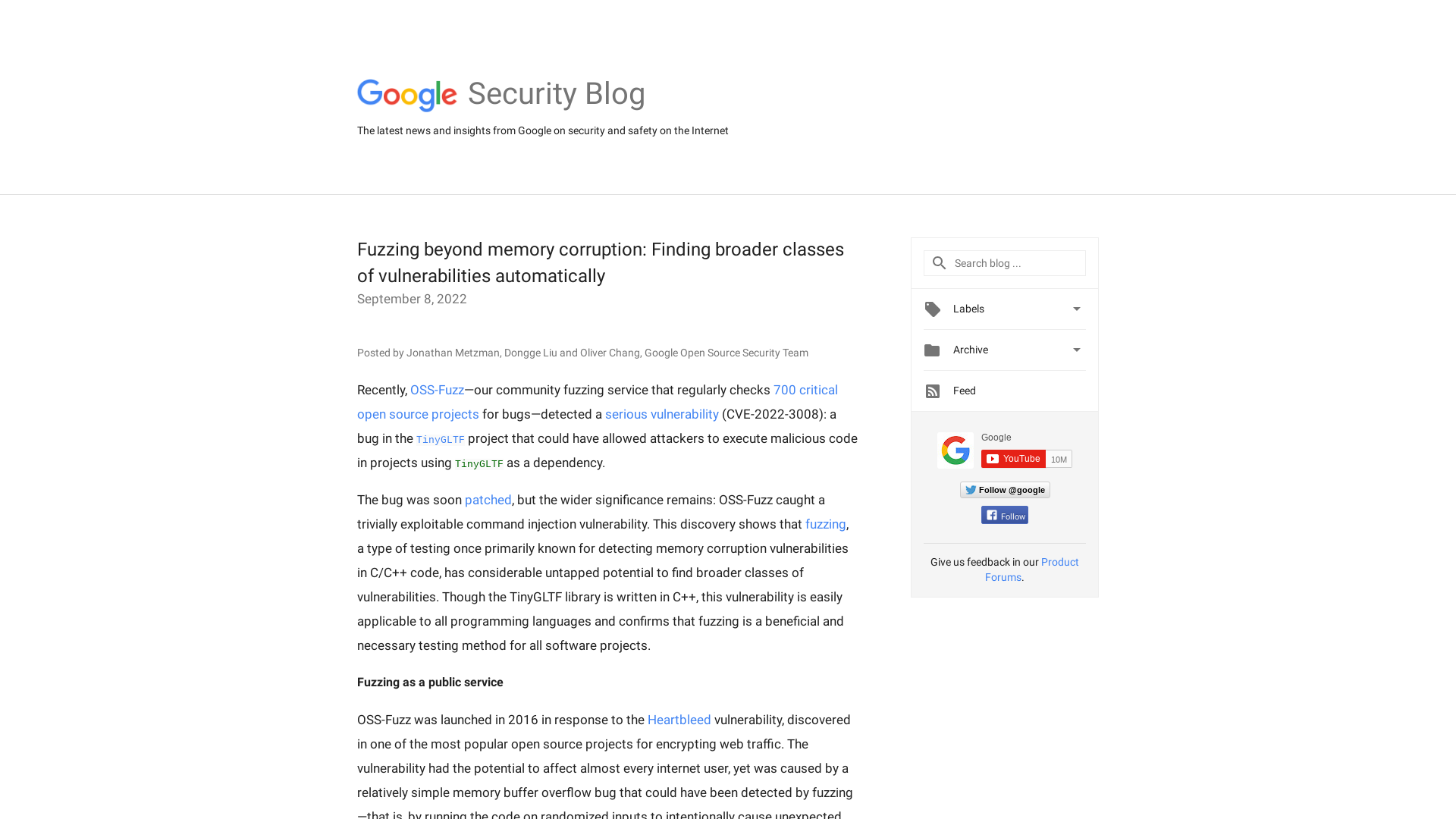 Google Online Security Blog: Fuzzing beyond memory corruption: Finding broader classes of vulnerabilities automatically