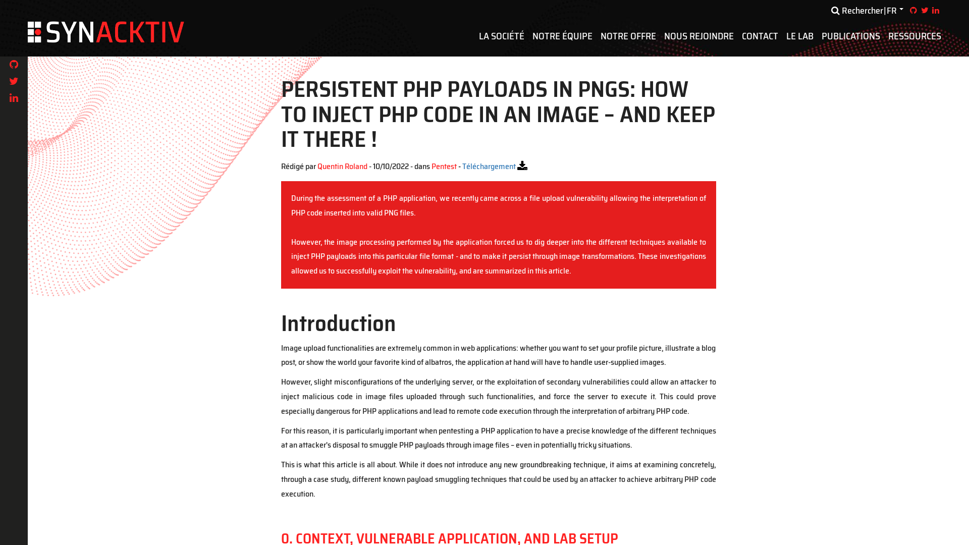 Persistent PHP payloads in PNGs: How to inject PHP code in an image –