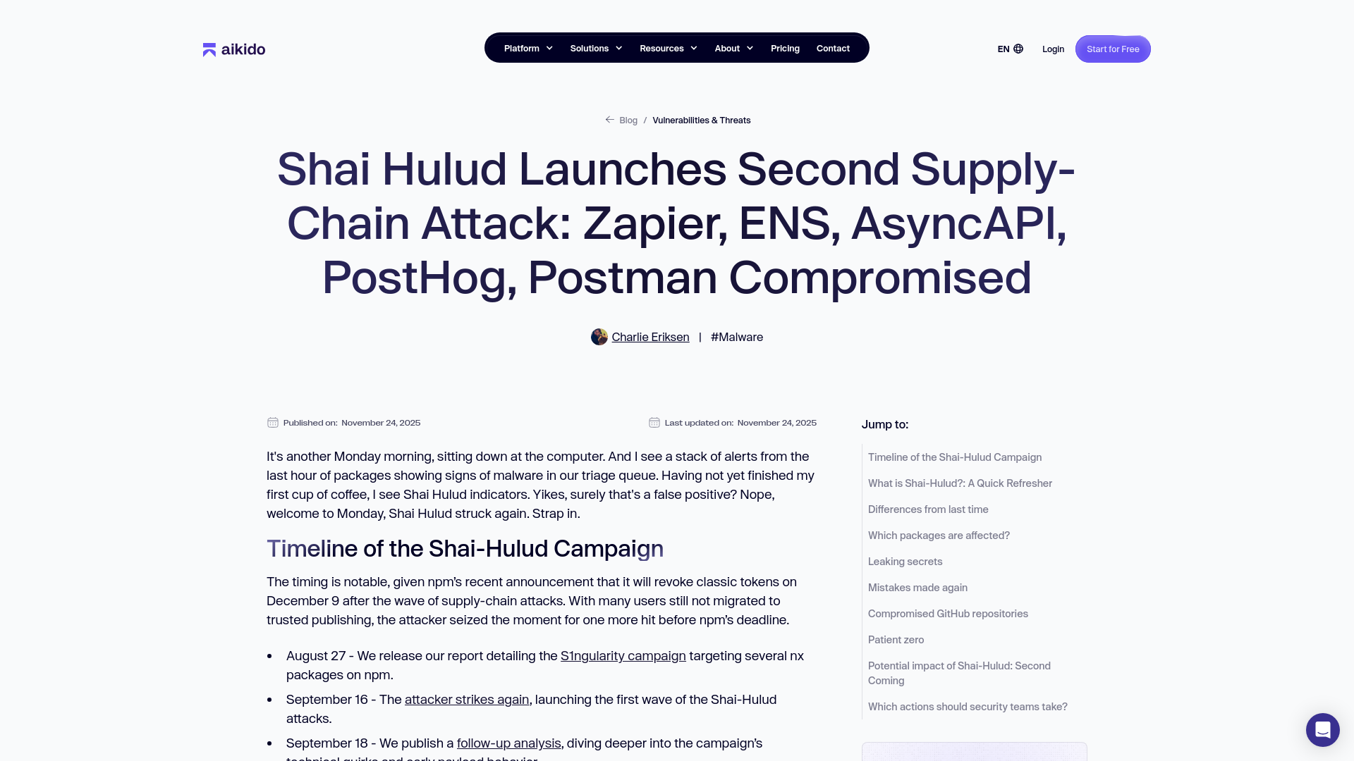 Shai Hulud 2.0 Strikes Again: Malware Supply-Chain Attack Hits Zapier & ENS Domains