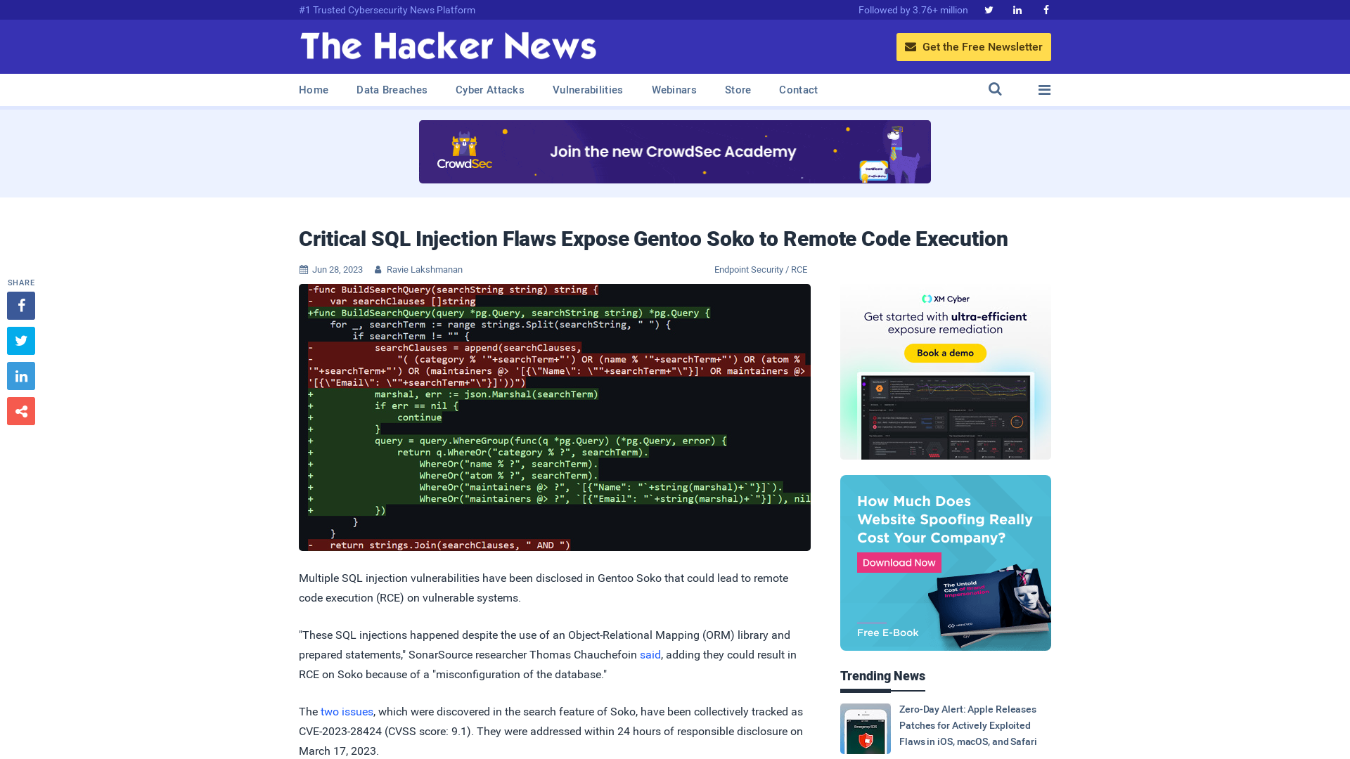Critical SQL Injection Flaws Expose Gentoo Soko to Remote Code Execution