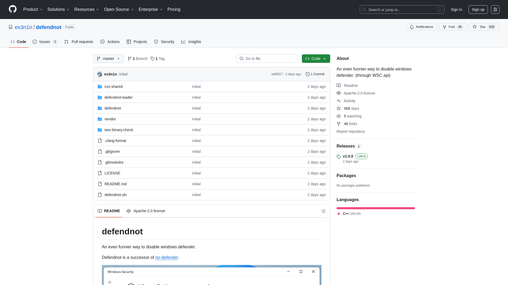 GitHub - es3n1n/defendnot: An even funnier way to disable windows defender. (through WSC api)