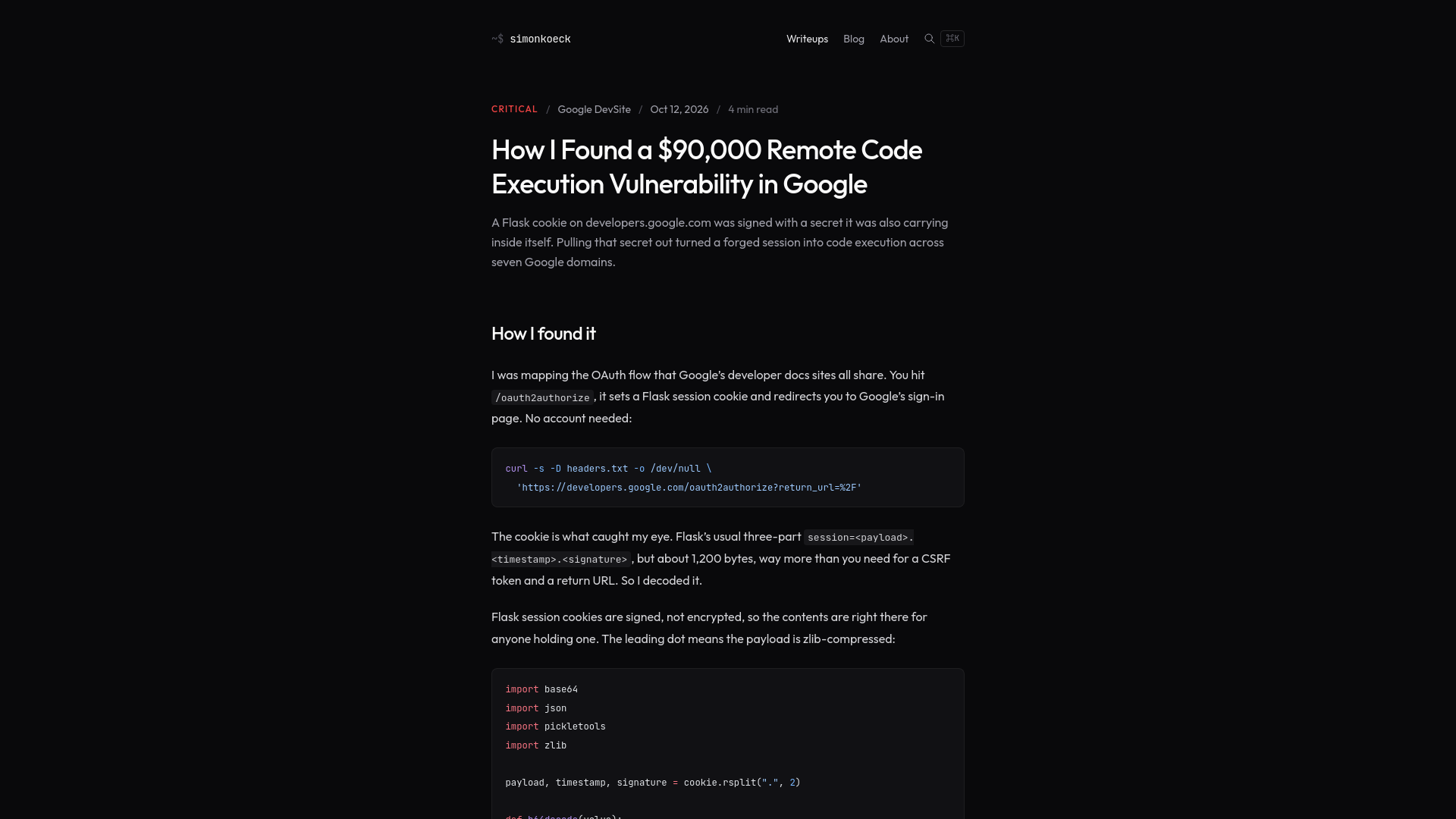 How I Found a $90,000 Remote Code Execution Vulnerability in Google | Simon Koeck