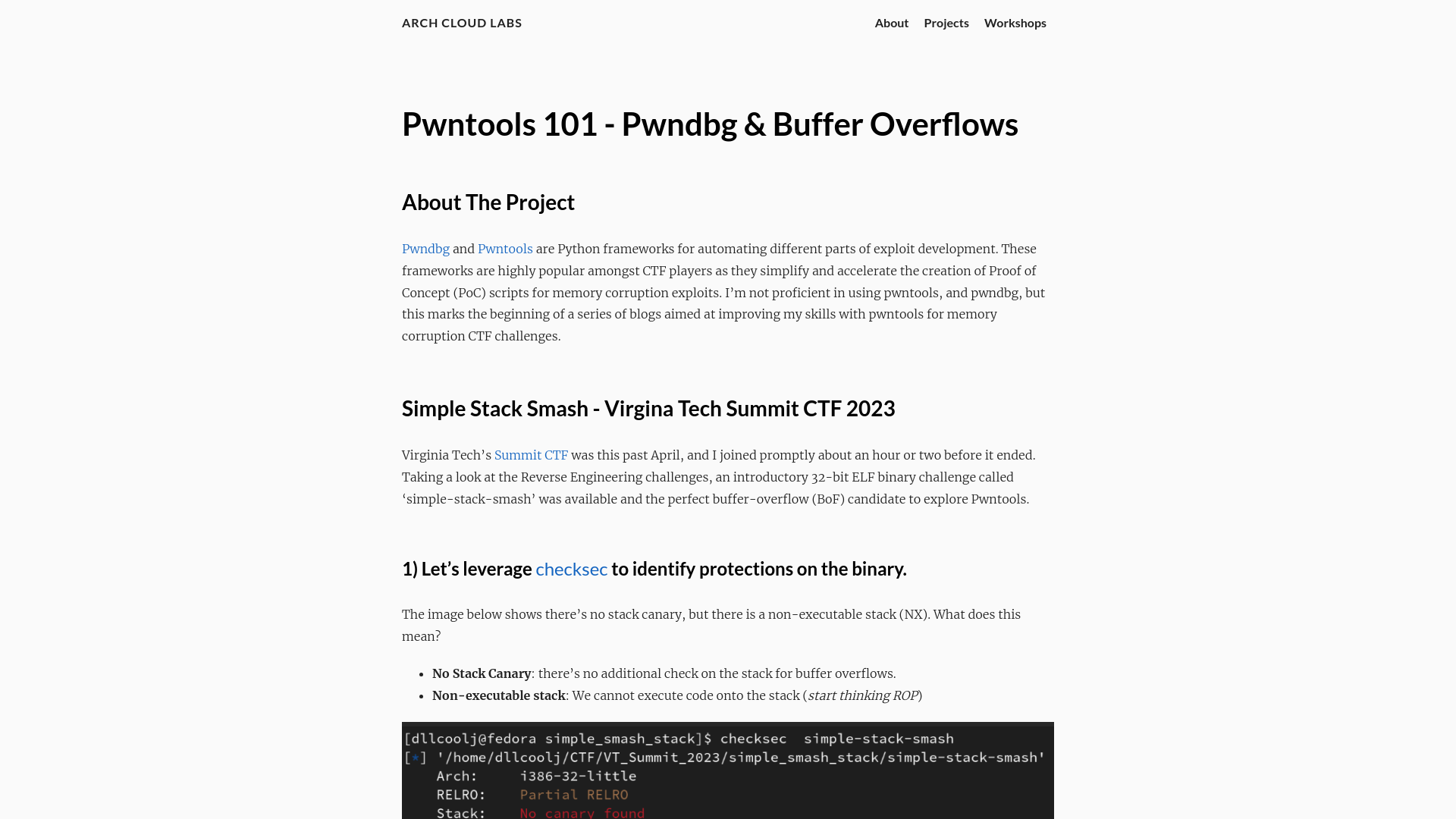 Pwntools 101 - Pwndbg & Buffer Overflows · Arch Cloud Labs