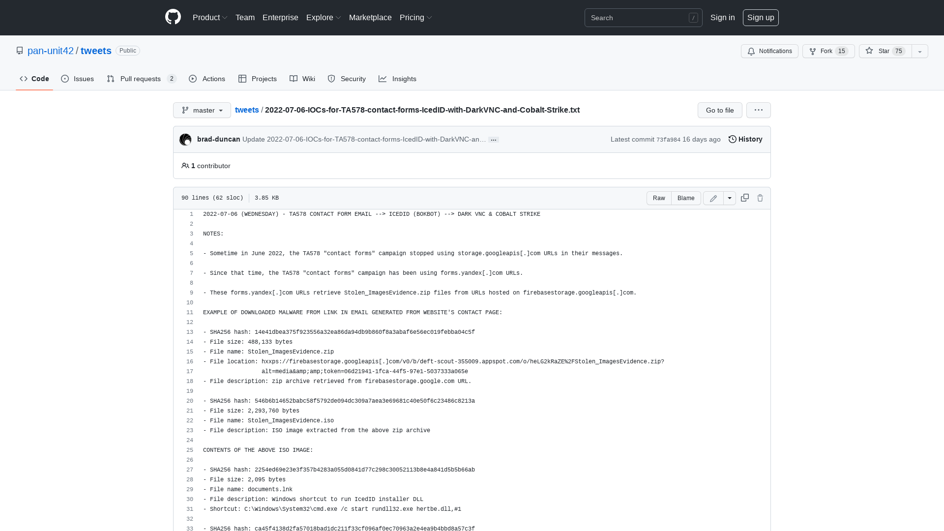 tweets/2022-07-06-IOCs-for-TA578-contact-forms-IcedID-with-DarkVNC-and-Cobalt-Strike.txt at master · pan-unit42/tweets · GitHub