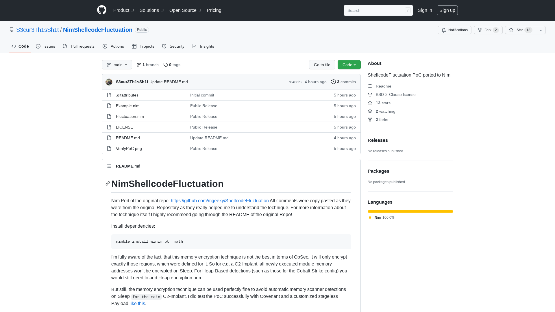 GitHub - S3cur3Th1sSh1t/NimShellcodeFluctuation: ShellcodeFluctuation PoC ported to Nim