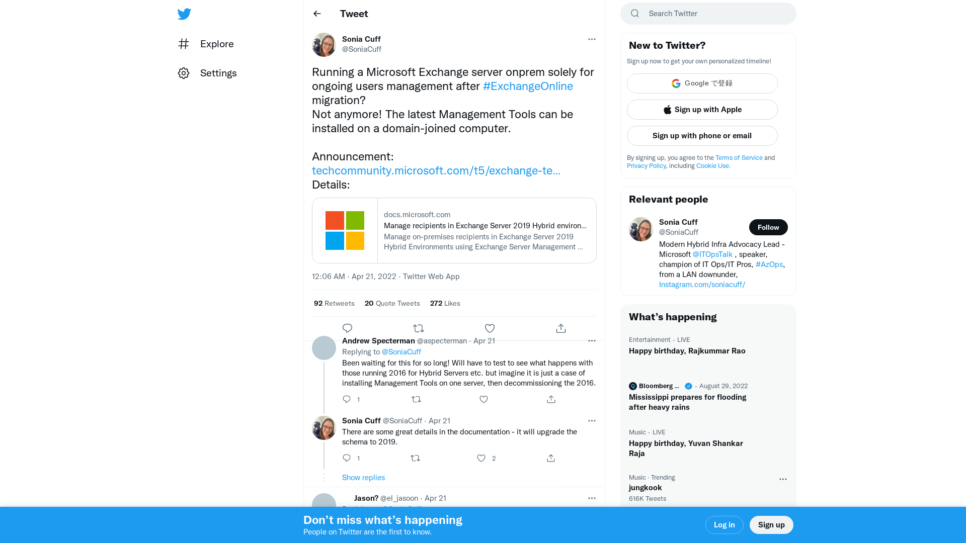 Sonia Cuff on Twitter: "Running a Microsoft Exchange server onprem solely for ongoing users management after #ExchangeOnline migration? Not anymore! The latest Management Tools can be installed on a domain-joined computer. Announcement: https://t.co/2RxNnNIqvf Details: https://t.co/ojy7MP0Has" / Twitter