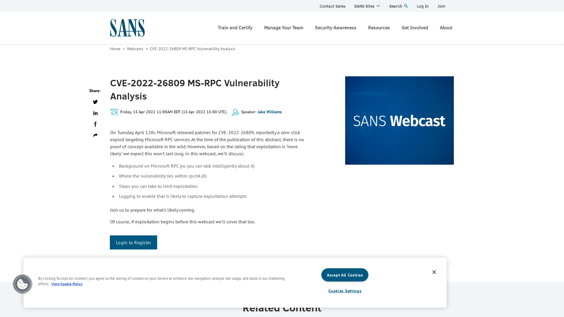 CVE-2022-26809 MS-RPC Vulnerability Analysis | SANS Webcast