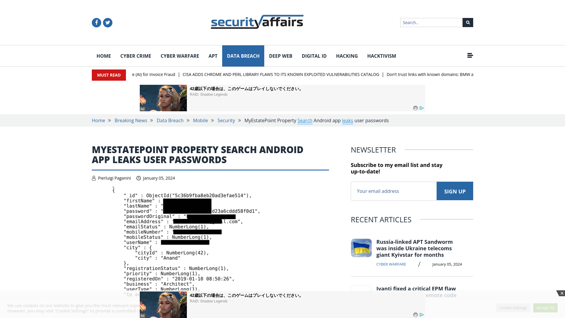 MyEstatePoint Property Search Android app leaks user passwords