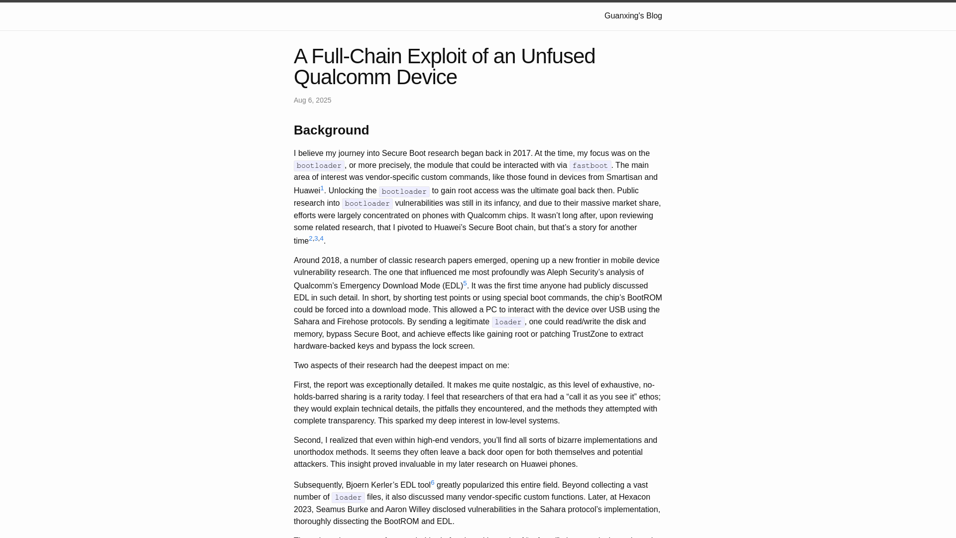 A Full-Chain Exploit of an Unfused Qualcomm Device