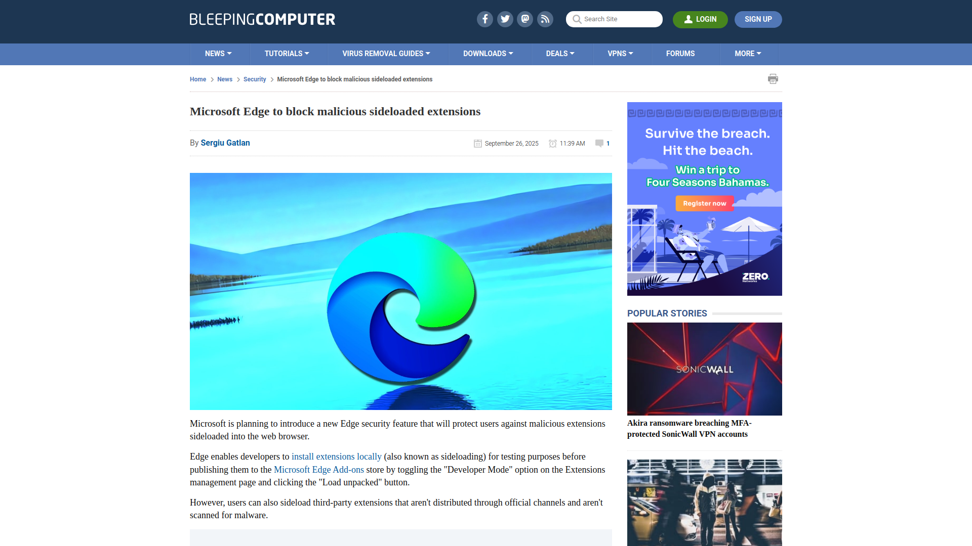 Microsoft Edge to block malicious sideloaded extensions