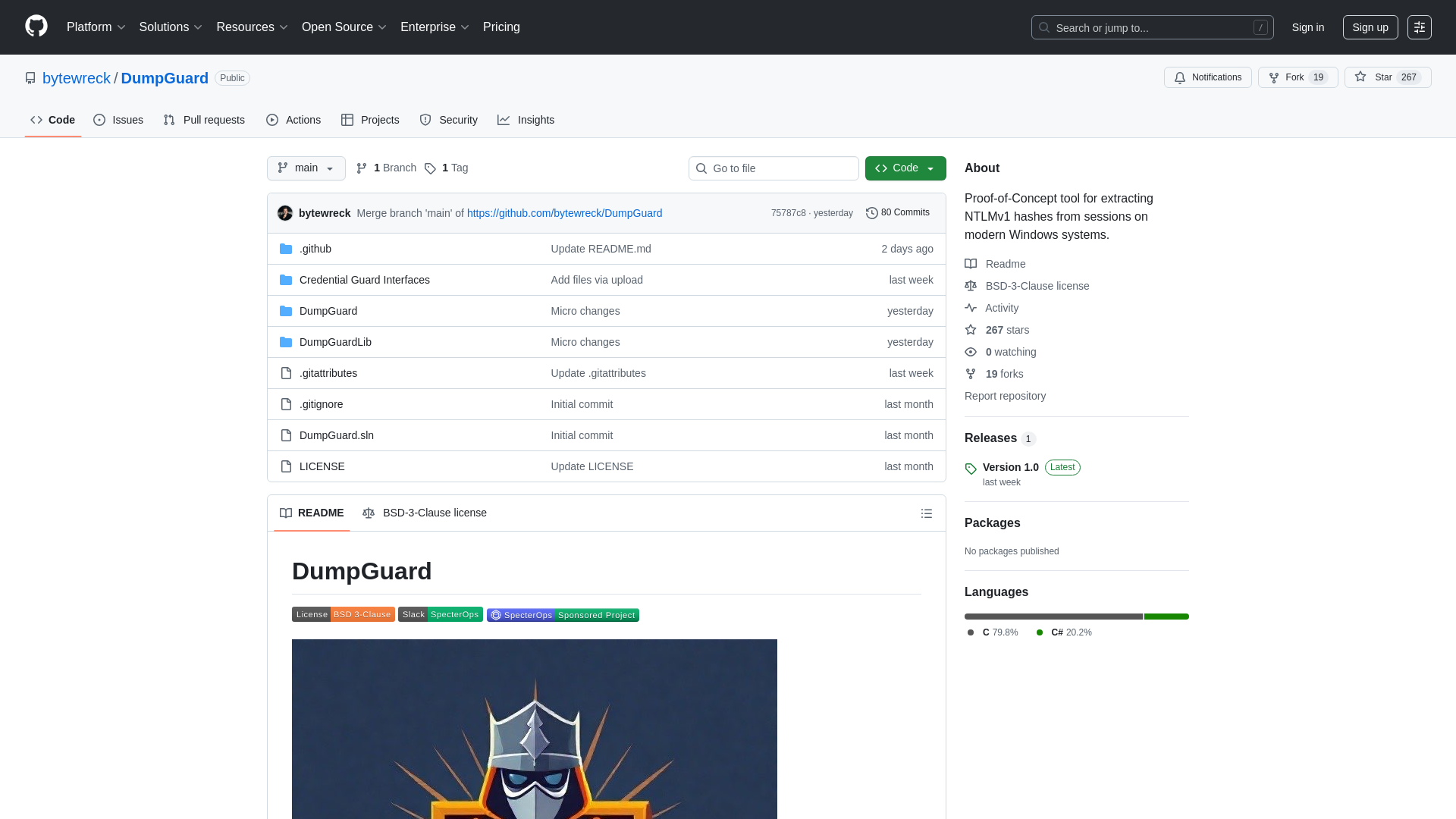 GitHub - bytewreck/DumpGuard: Proof-of-Concept tool for extracting NTLMv1 hashes from sessions on modern Windows systems.