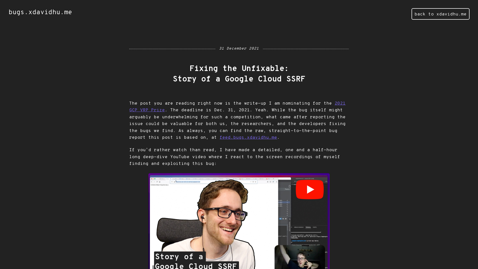 Fixing the Unfixable: Story of a Google Cloud SSRF - bugs.xdavidhu.me