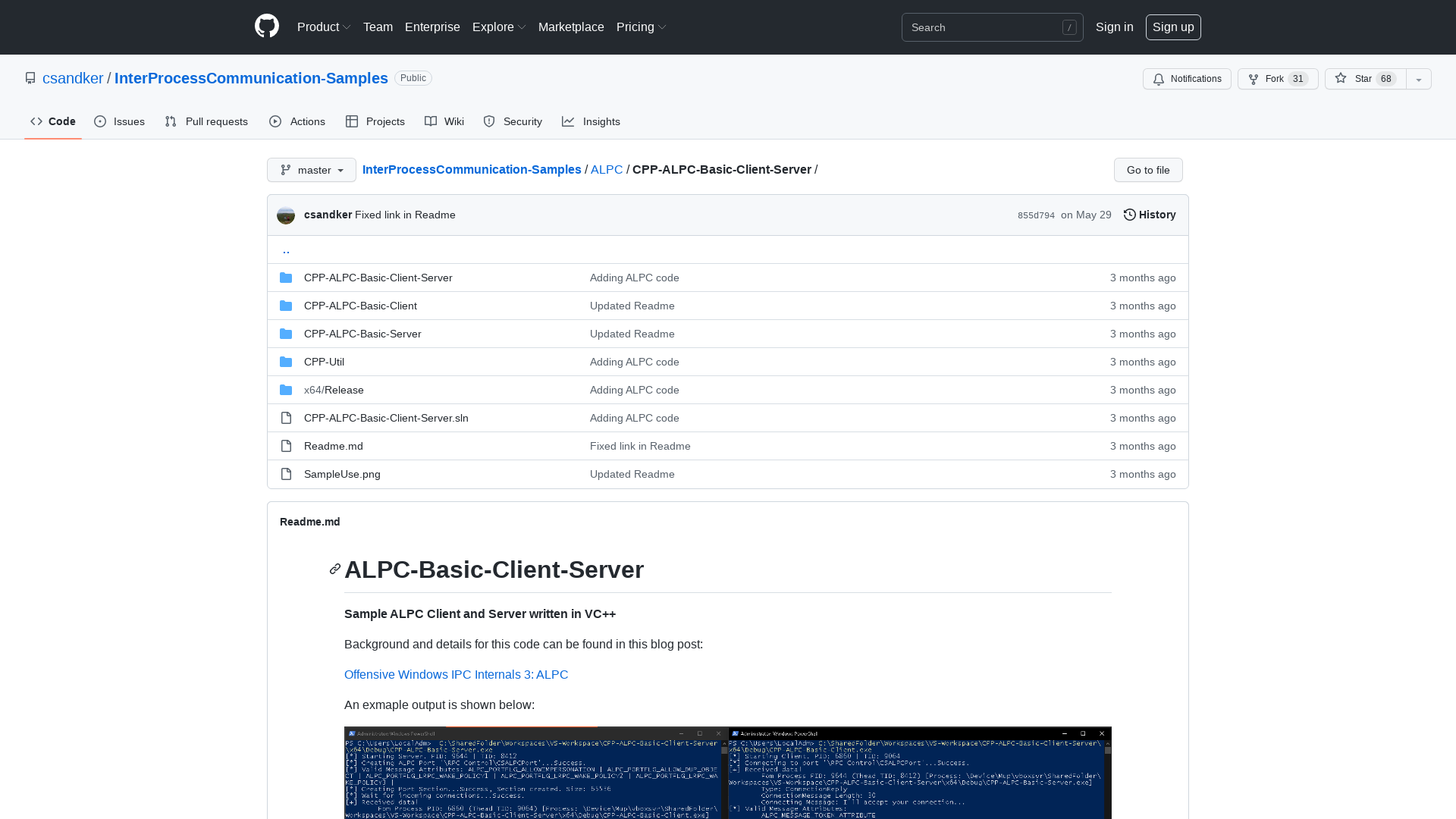 InterProcessCommunication-Samples/ALPC/CPP-ALPC-Basic-Client-Server at master · csandker/InterProcessCommunication-Samples · GitHub