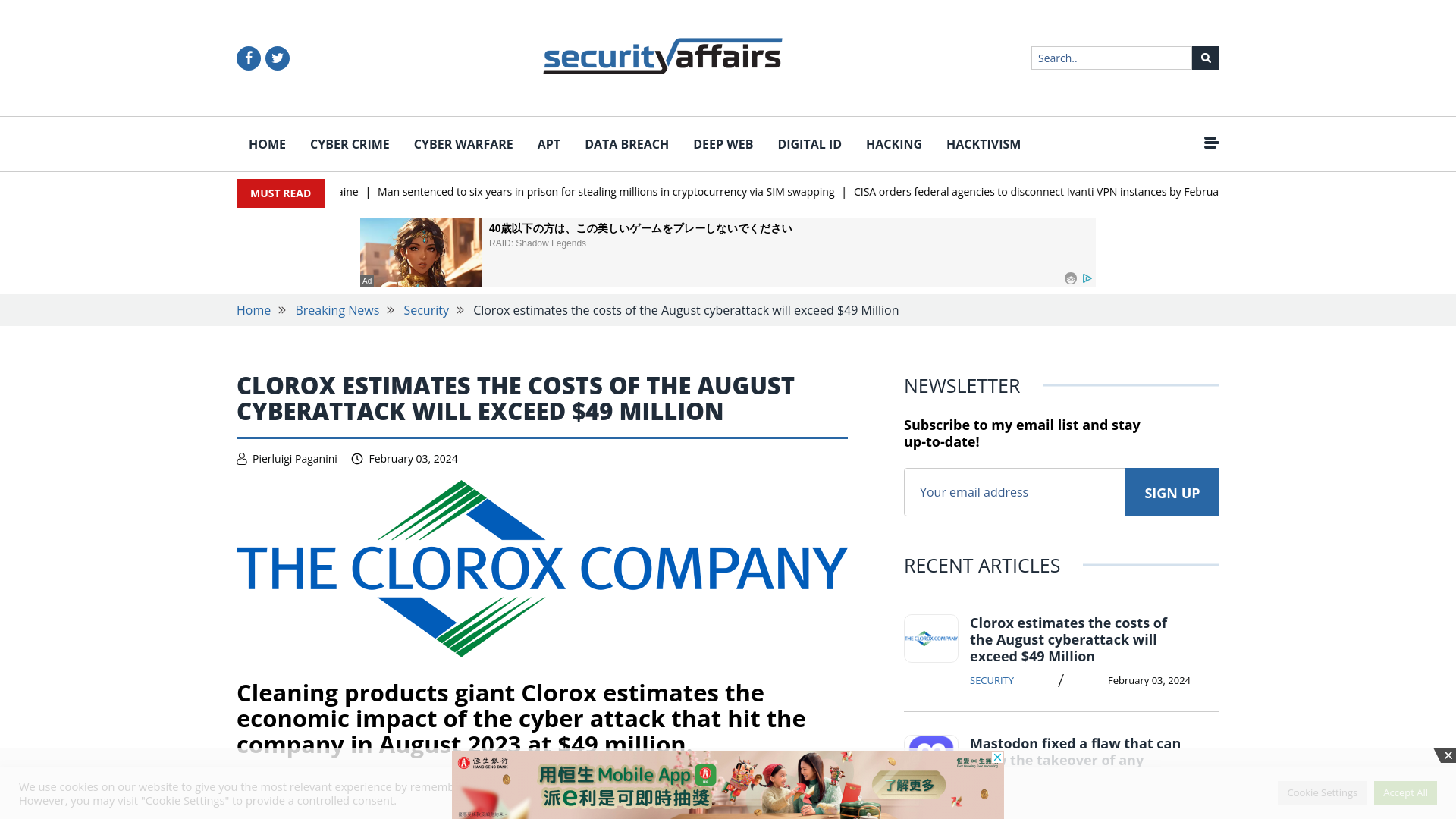 Clorox estimates costs of the August cyberattack will exceed $49M