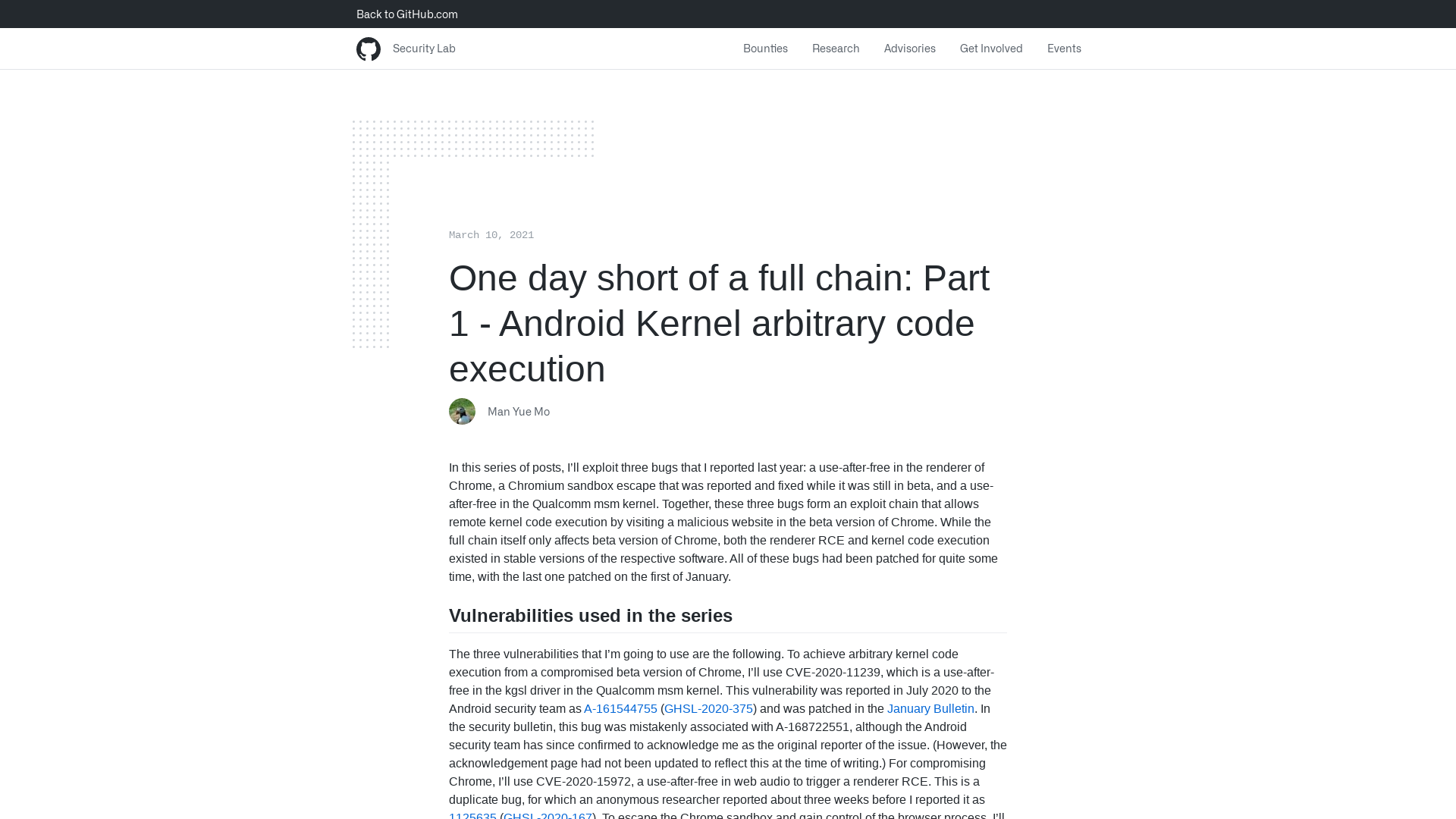 One day short of a full chain: Part 1 - Android Kernel arbitrary code execution | GitHub Security Lab