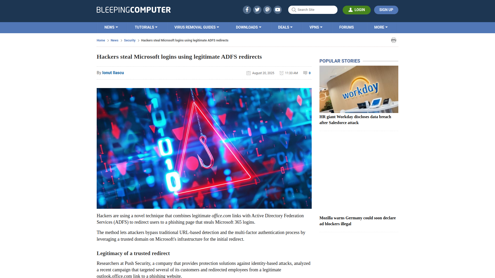 Hackers steal Microsoft logins using legitimate ADFS redirects