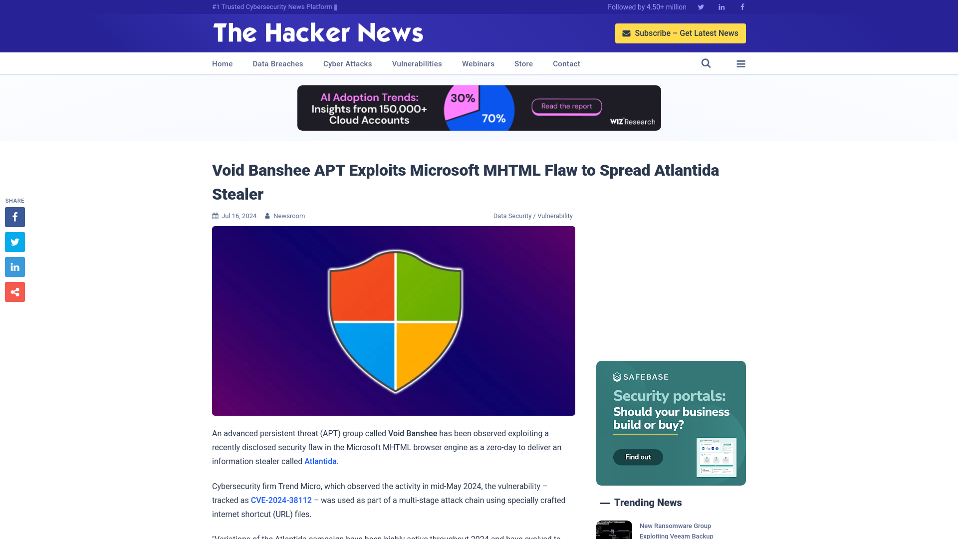 Void Banshee APT Exploits Microsoft MHTML Flaw to Spread Atlantida Stealer