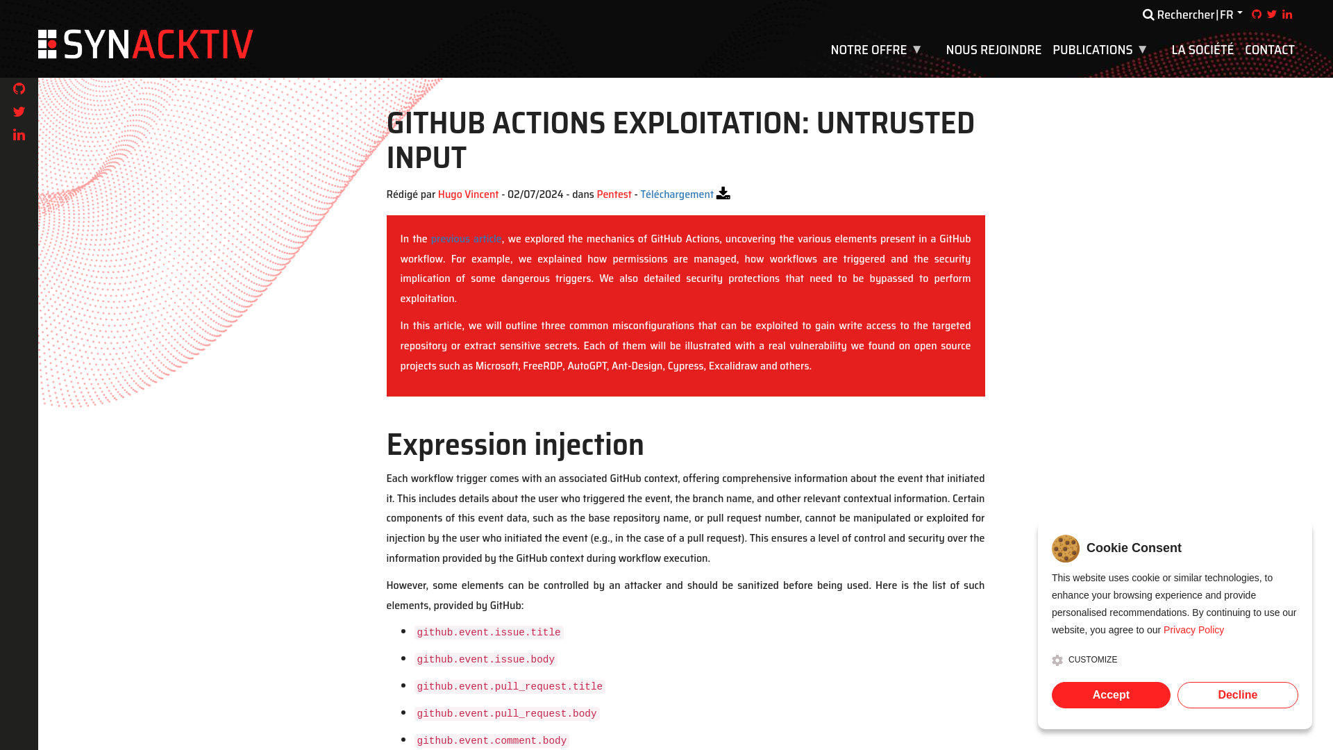 GitHub Actions exploitation: untrusted input