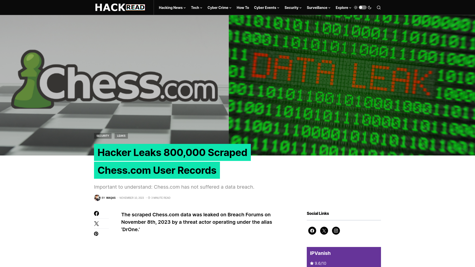 Hacker Leaks 800,000 Scraped Chess.com User Records