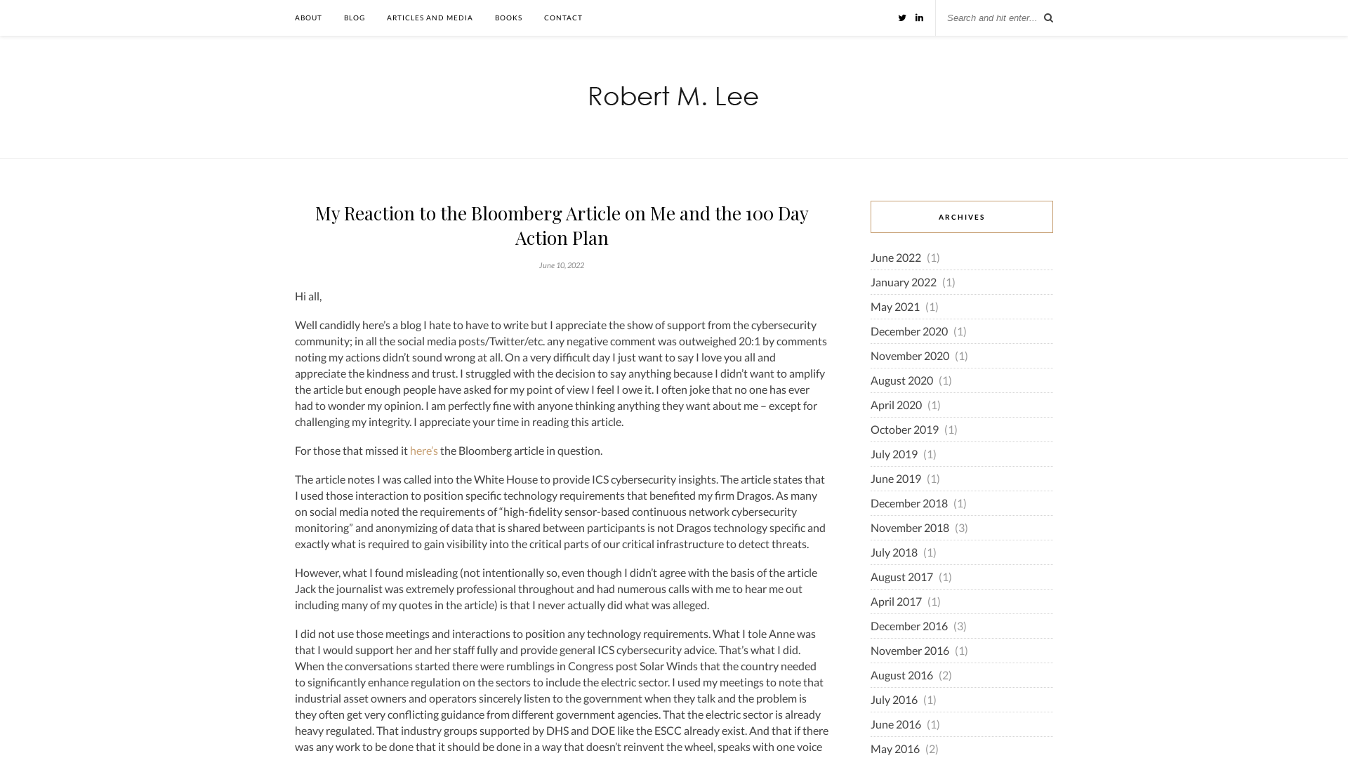 My Reaction to the Bloomberg Article on Me and the 100 Day Action Plan – Robert M. Lee