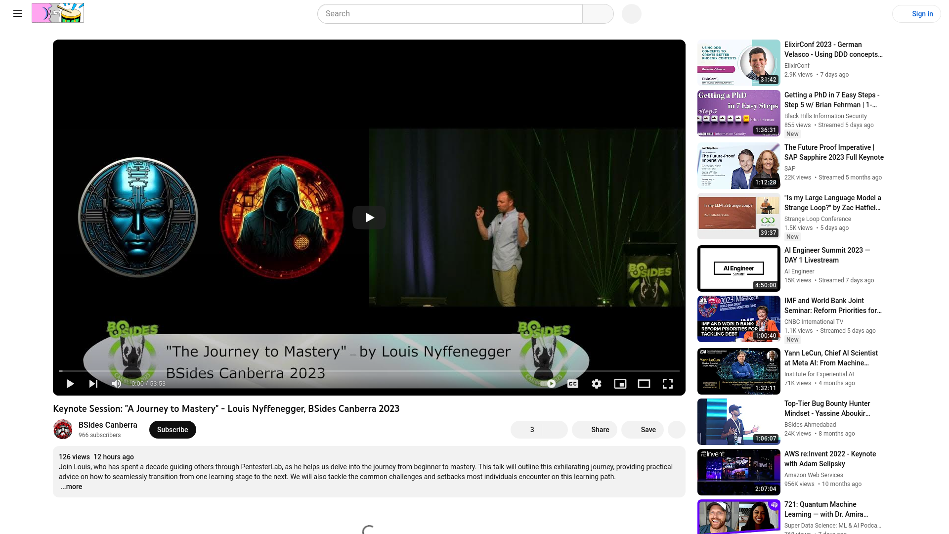 Keynote Session: "A Journey to Mastery" - Louis Nyffenegger, BSides Canberra 2023 - YouTube