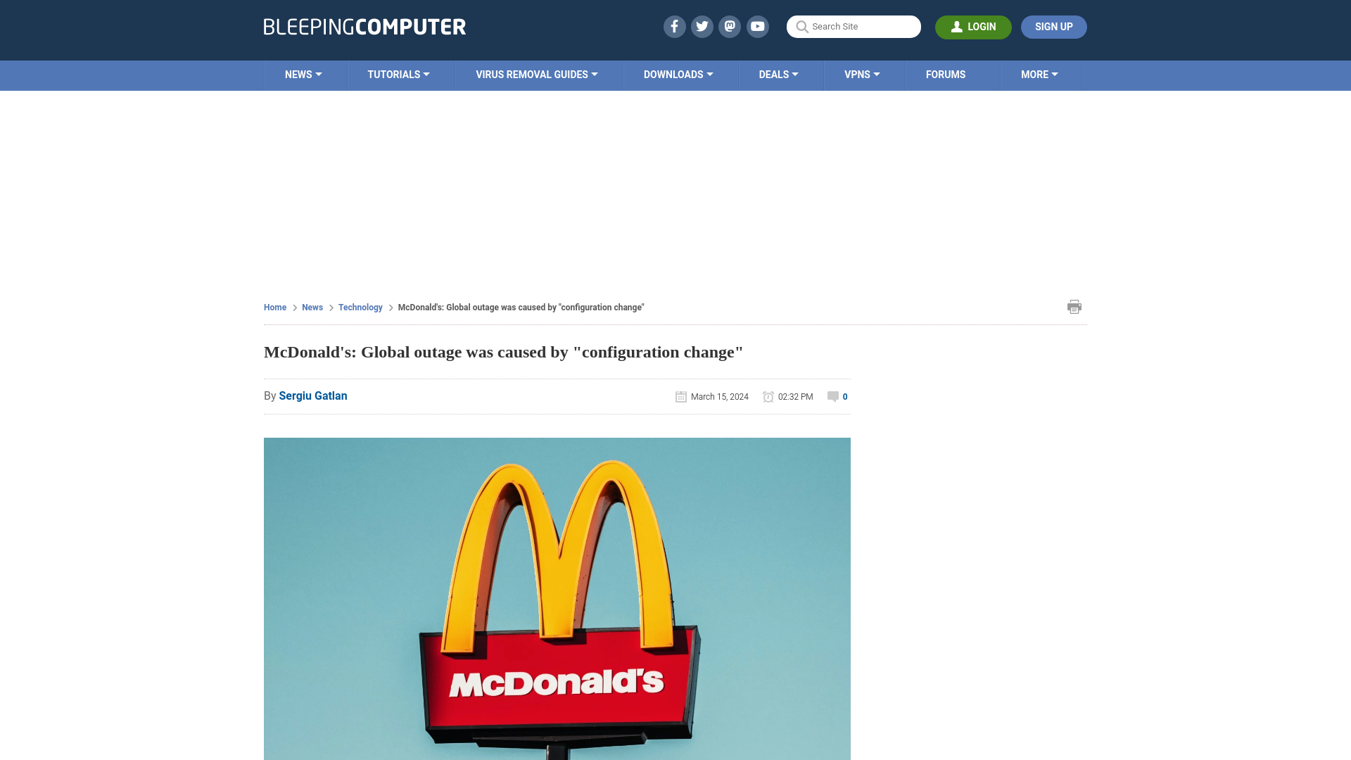 McDonald's: Global outage was caused by "configuration change"