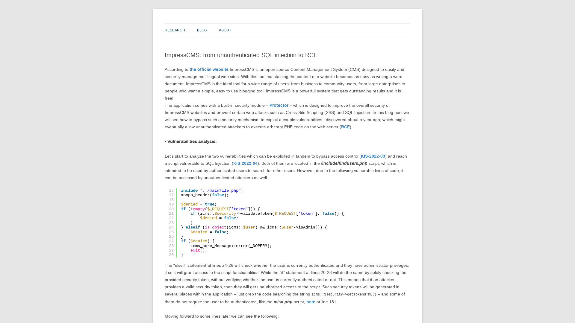 ImpressCMS: from unauthenticated SQL injection to RCE | Karma(In)Security