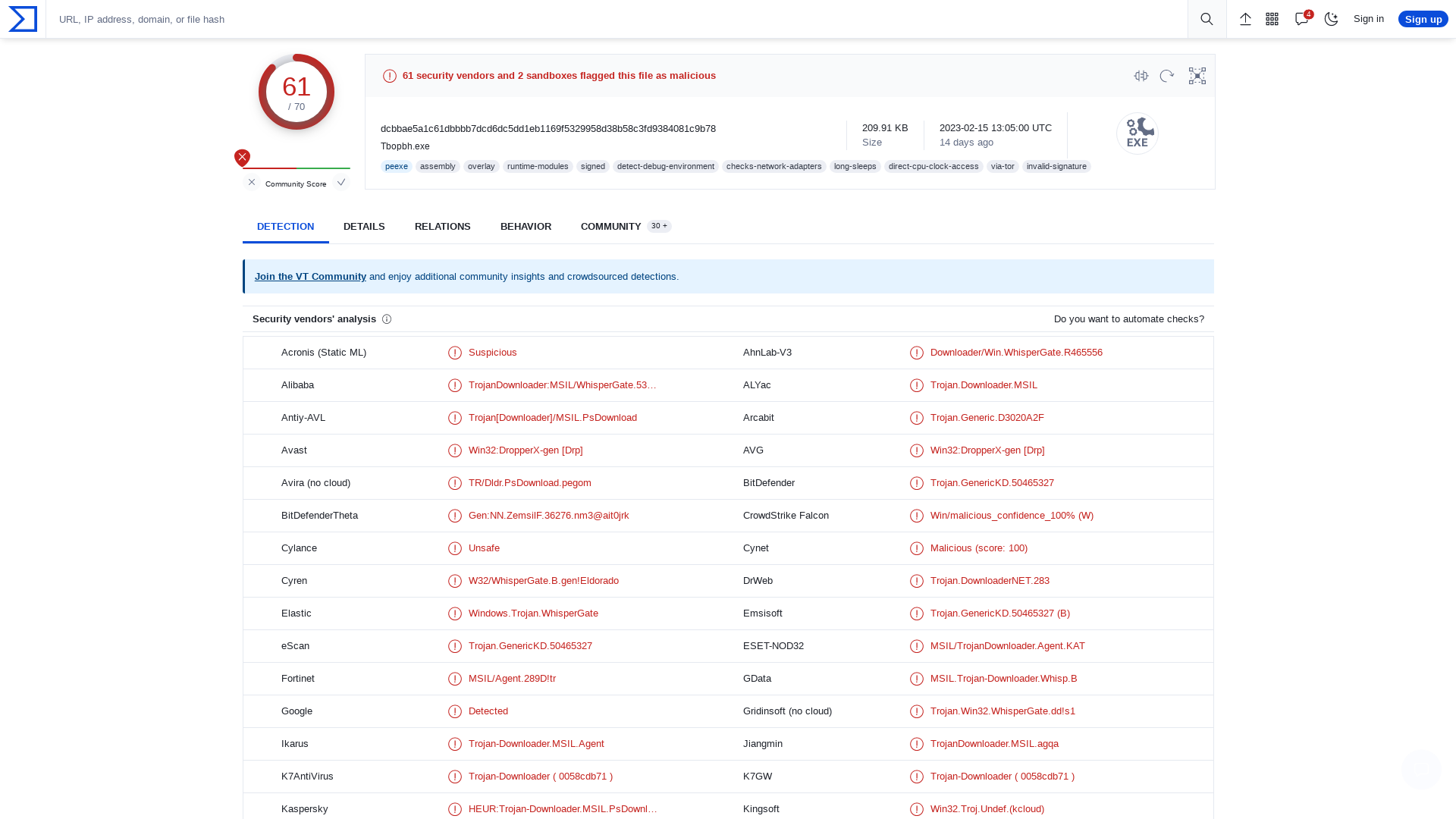 VirusTotal - File - dcbbae5a1c61dbbbb7dcd6dc5dd1eb1169f5329958d38b58c3fd9384081c9b78