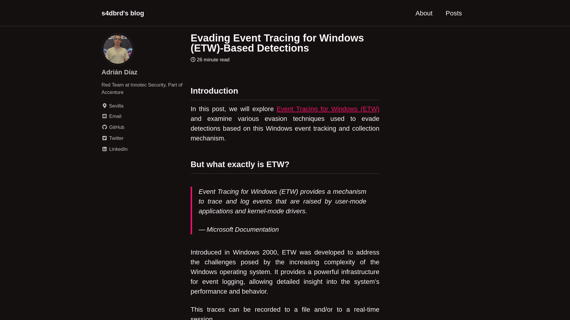 Evading Event Tracing for Windows (ETW)-Based Detections | s4dbrd’s blog